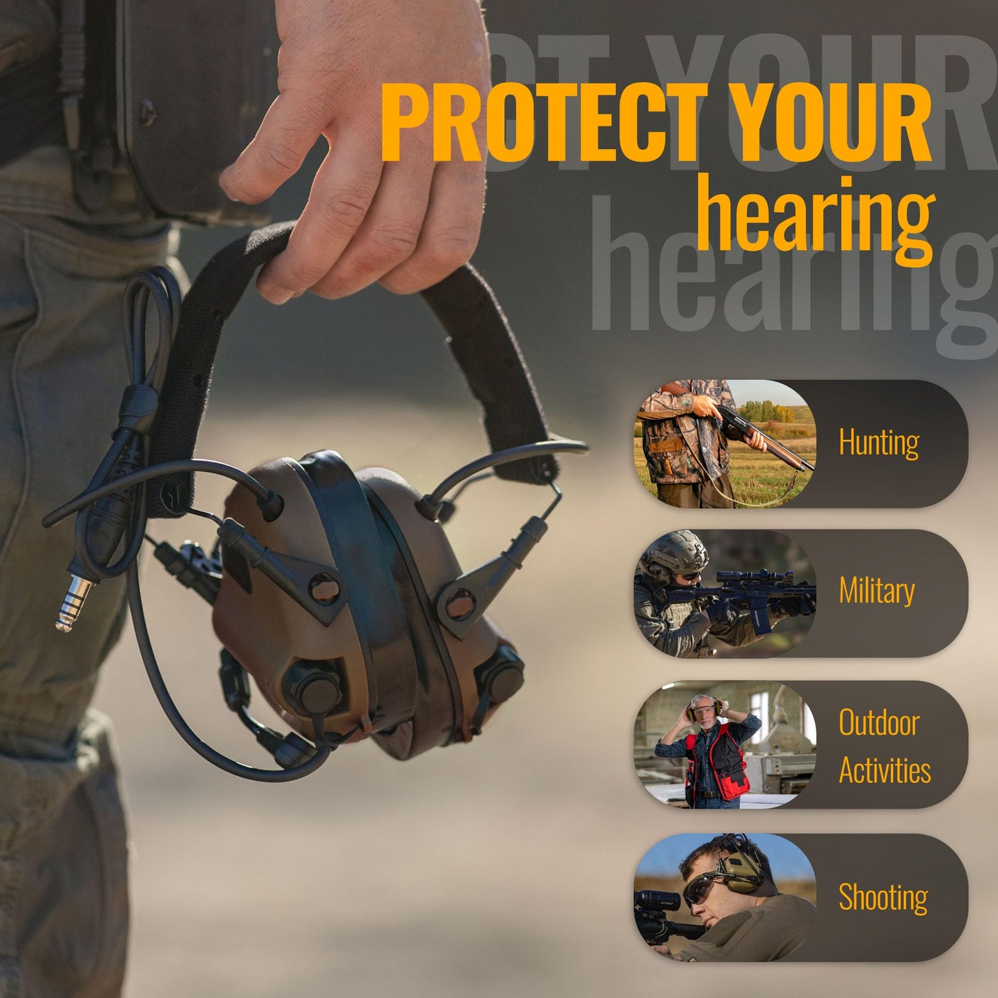 EARMOR M32 PLUS 2024 Version Tactical Headset Hunting & Shooting Earmuffs with Microphone, Sound Amplification, Nato TP120 Jacket, Coyote