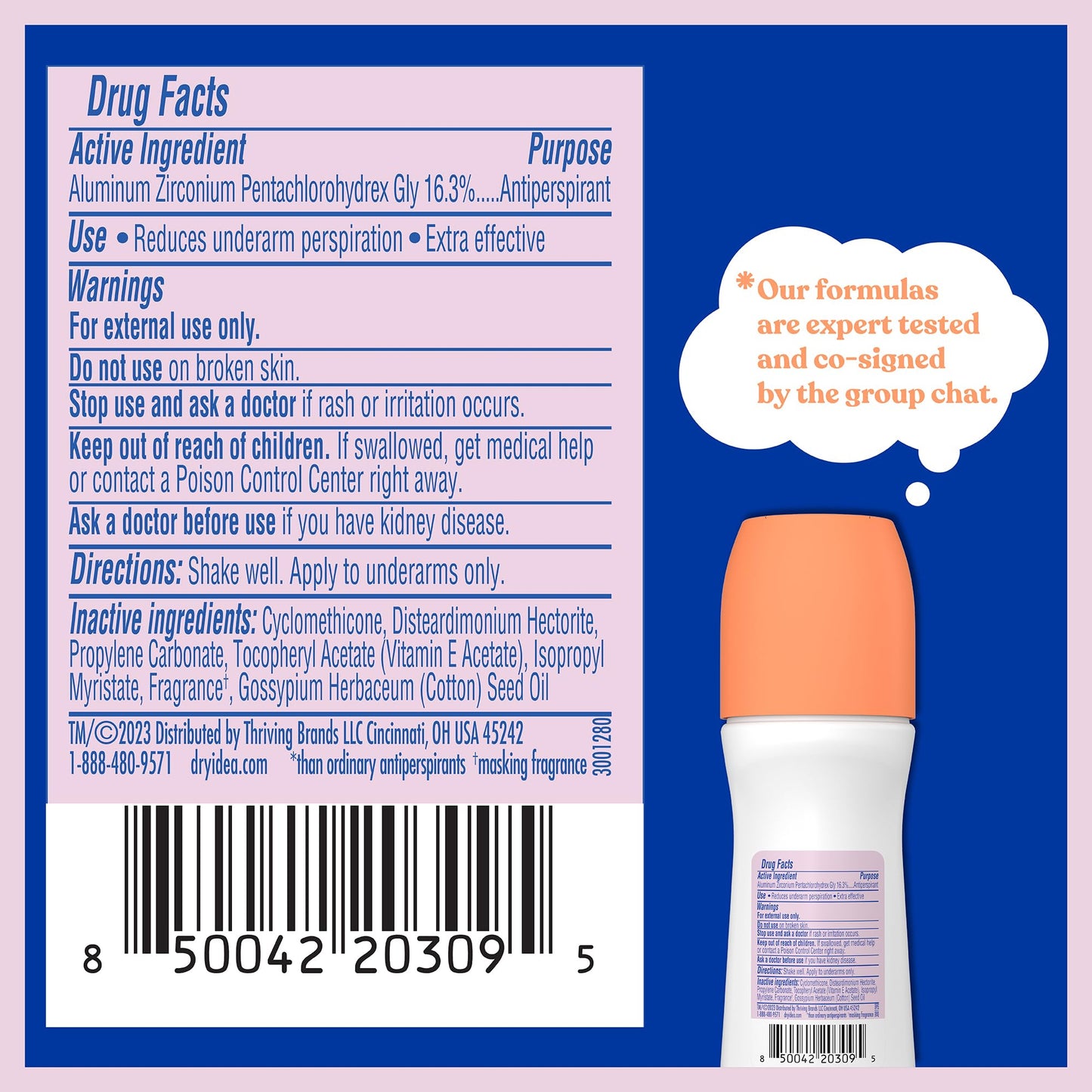 Dry Idea Roll-On Deodorant & Antiperspirant | 2X Longer Sweat Protection | 72-Hour Odor Protection | Unscented & Hypoallergenic for Sensitive Skin, 3.25 oz.