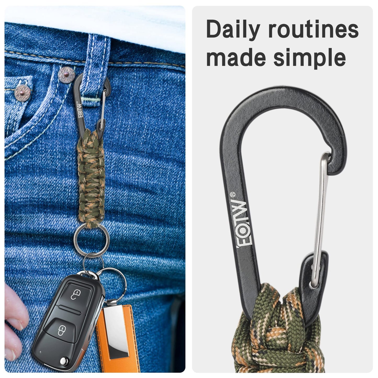 EOTW Paracord Keychain Clip Carabiner Paracord Lanyard for Keys Men Women 2Pack (Black+Army Green)