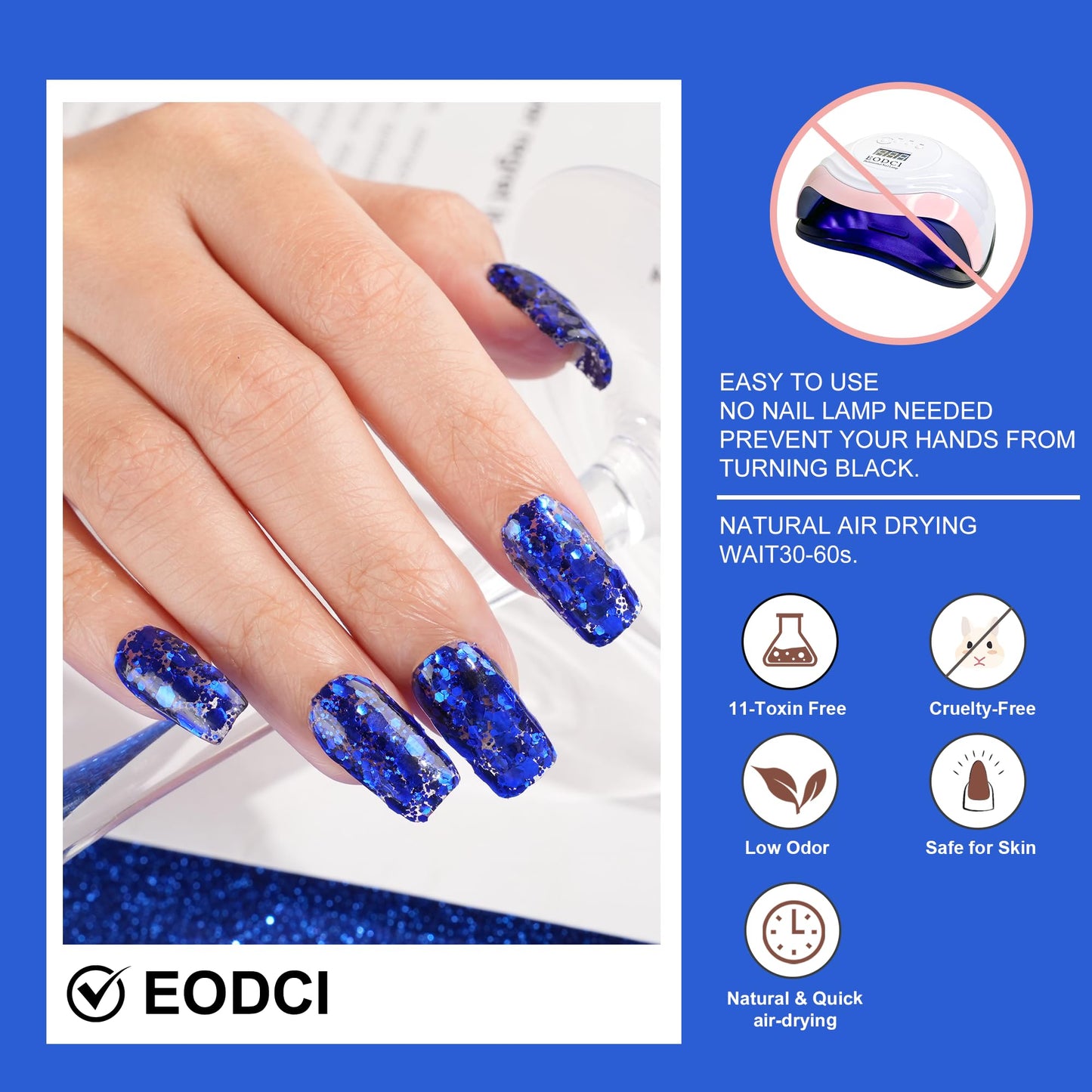 EODCI Glitter Dark Blue Dip Powder, 1 Oz/28g Nail Dipping for DIY Manicure Salon at Home Easy to Use Nail Dip Powder for Women gift No Needed Lamp Curing