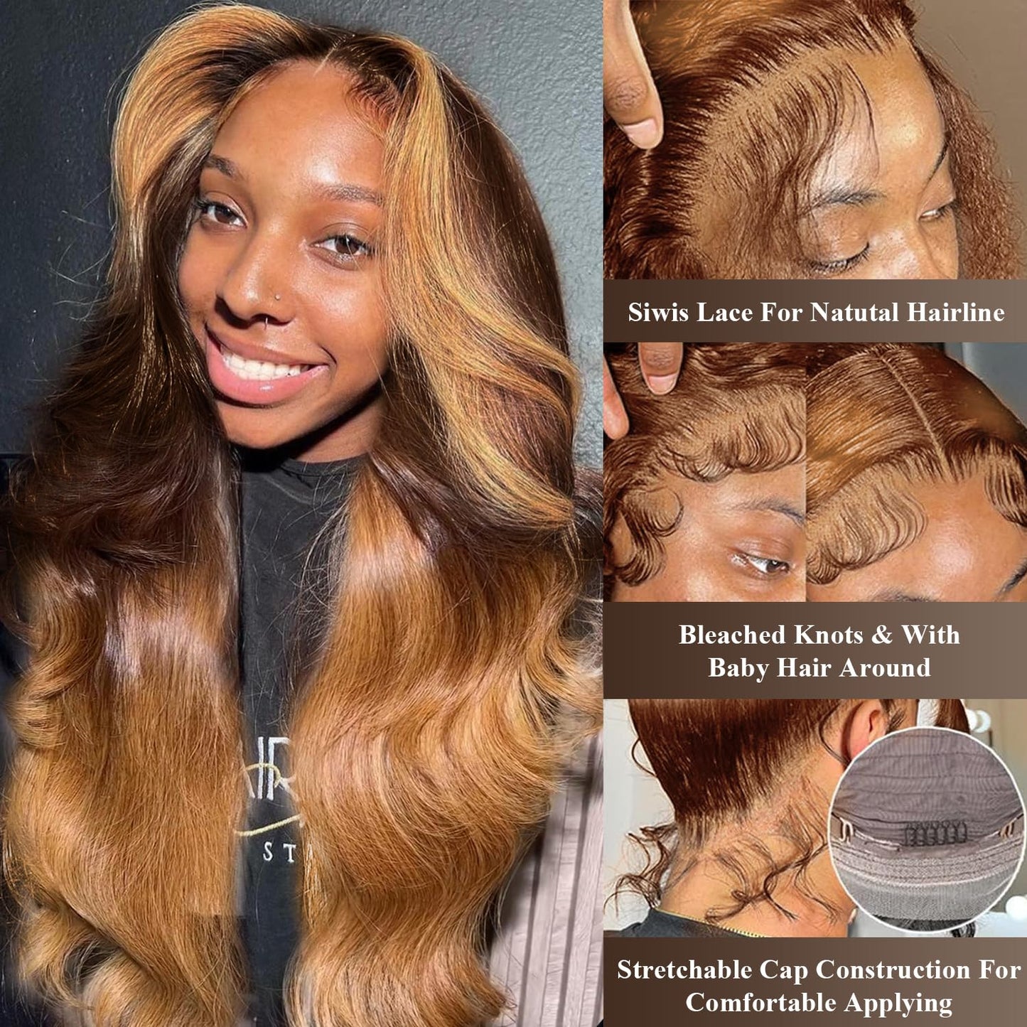 250% Density 13x6 Honey Blonde Wig Human Hair Pre Plucked With Baby Hair 13x6 HD Transparent Body Wave Lace Front Wigs 4/27 Colored Highlight Ombre Lace Front Wig Human Hair Brazilain Virgin 22Inch