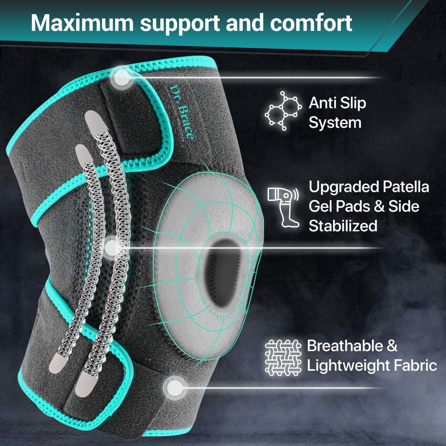 DR. BRACE ELITE Knee Brace with Side Stabilizers & Patella Gel Pads for Maximum Knee Pain Support and fast recovery for men and women-Please Check How To Size Video (Earth, Medium)