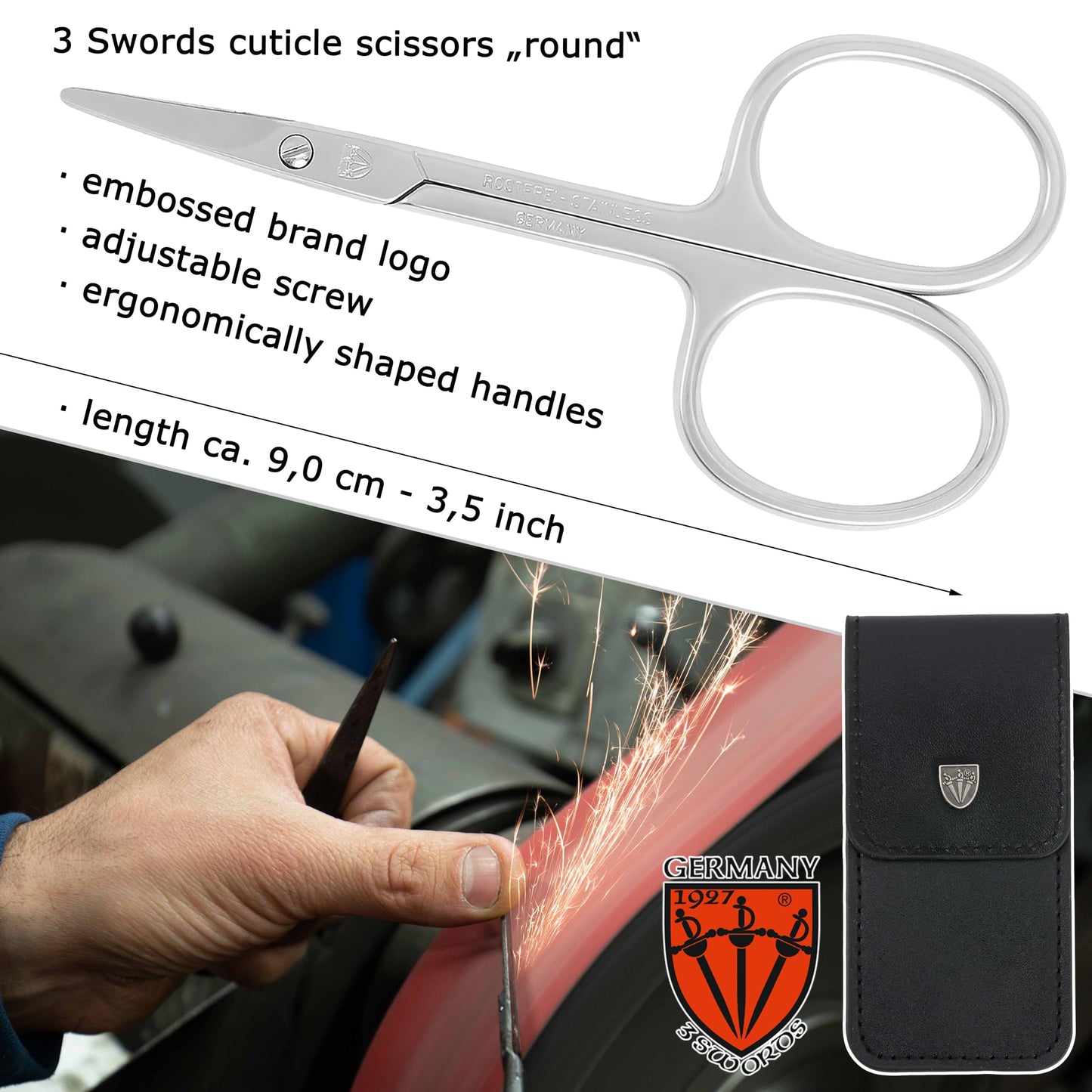 3 Swords Germany - brand quality STAINLESS STEEL CURVED CUTICLE SCISSORS (1 PIECE) with round tips for DIABETICS - manicure pedicure - nail care by 3 Swords - Made in Germany