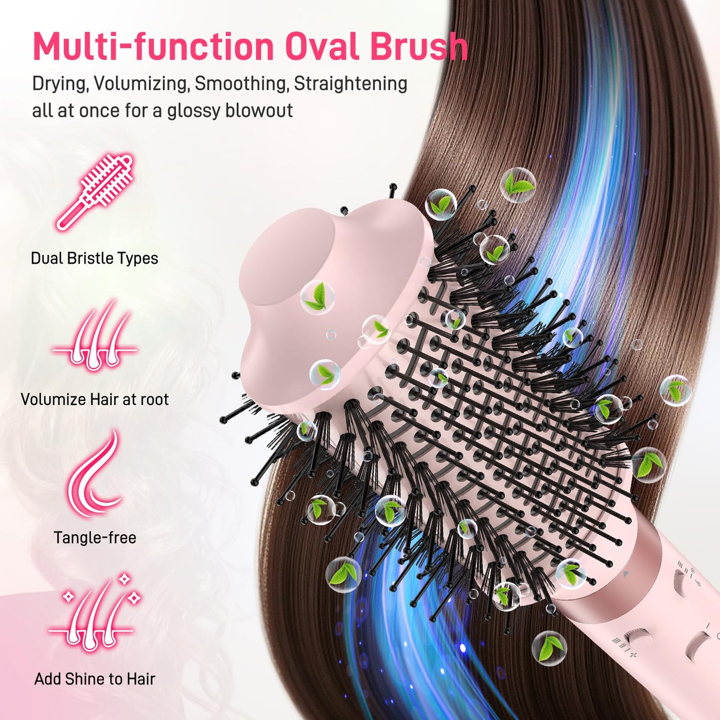 Dual Voltage Hot Air Styler Wrap - 5 in 1 Hair Dryer Brush with Fast Drying Blow Dryer, Styling, Straightening & Volumizing with Negative Ion Anti-frizz for 110V-120V/220V-240V Europe and Travel Case