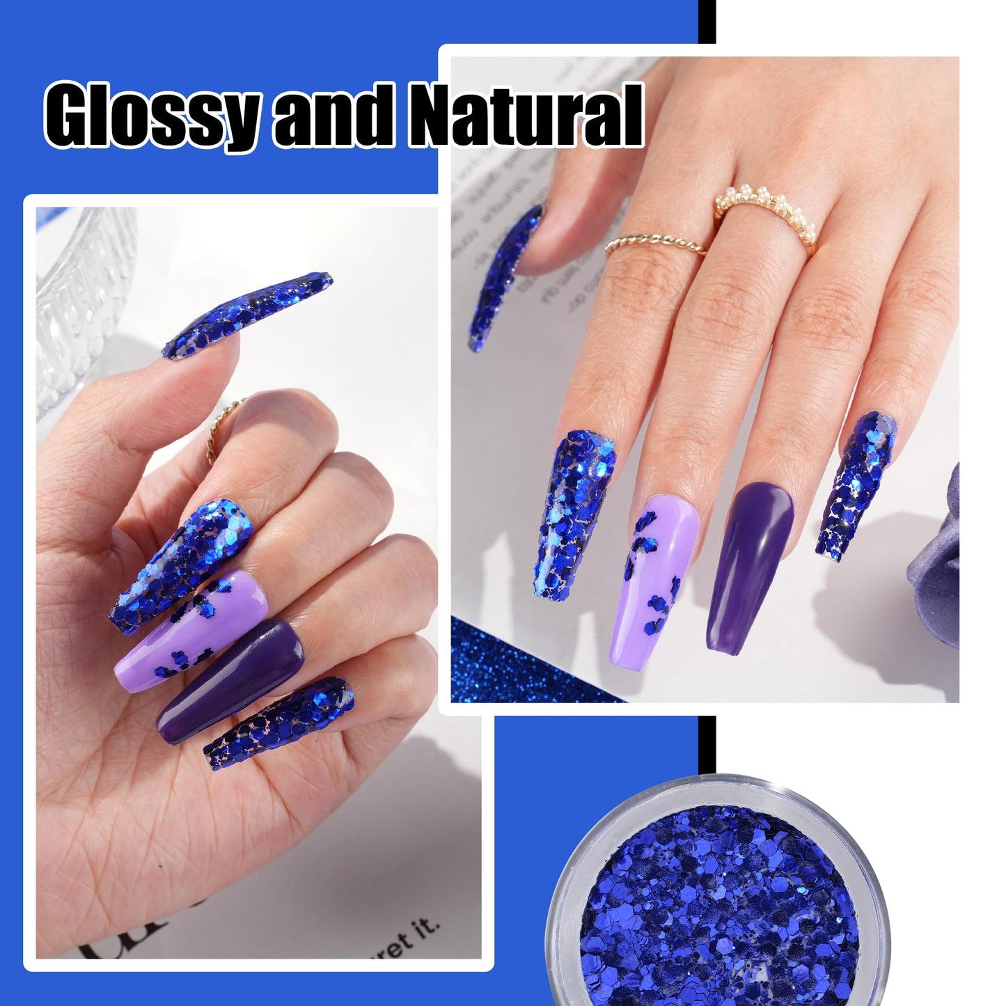 EODCI Glitter Dark Blue Dip Powder, 1 Oz/28g Nail Dipping for DIY Manicure Salon at Home Easy to Use Nail Dip Powder for Women gift No Needed Lamp Curing