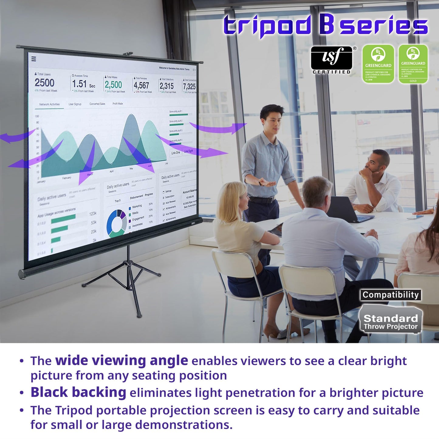 Elite Screens Tripod B, 113-INCH 1:1, Lightweight Pull Up Foldable Stand, Manual, Movie Home Theater Projector Screen, 4K / 8K Ultra HDR 3D Ready, 2-YEAR WARRANTY, T113SB