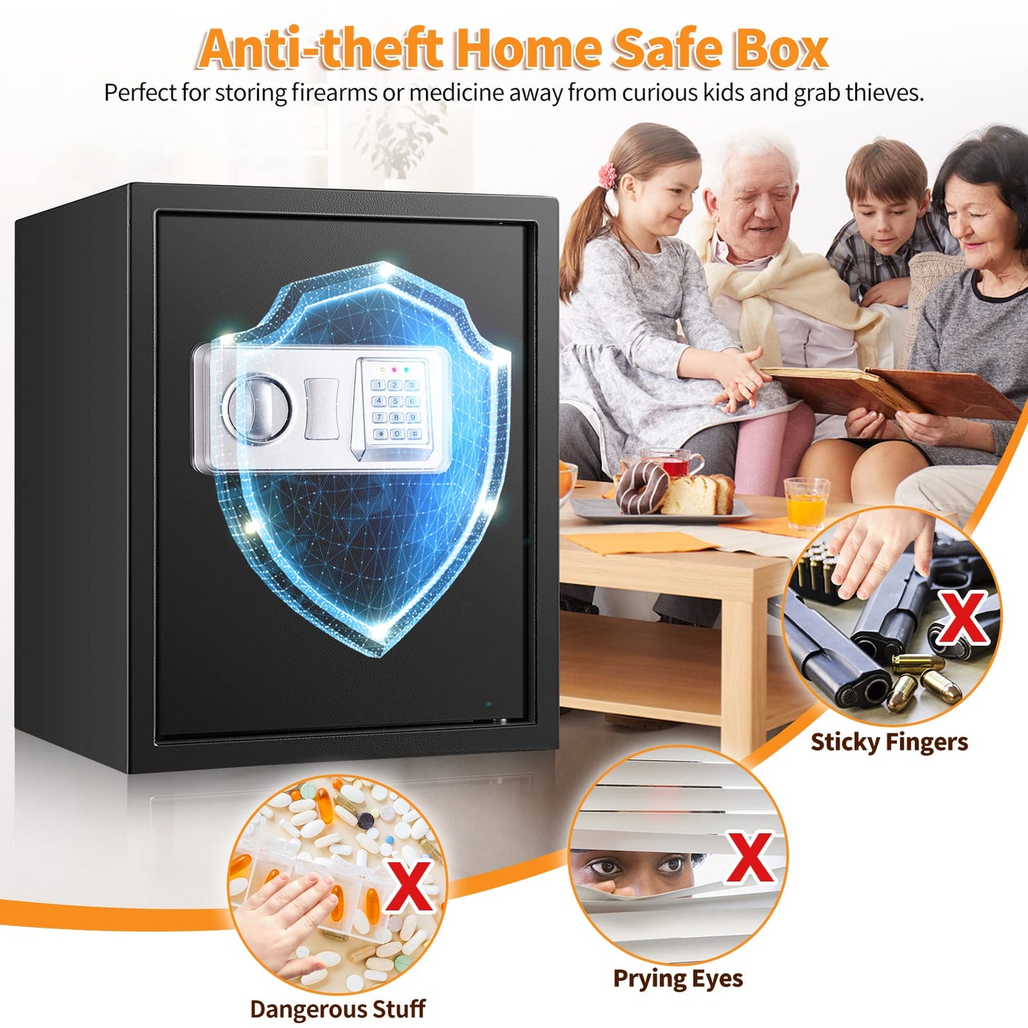 3.0 Cub Large Fireproof Safe Box for Home Use, Anti-Theft Home Safes Fireproof Waterproof, Money Safe for Home with Fireproof Bag and Removable Shelf, Safe Fireproof for Money Firearm A4 Document