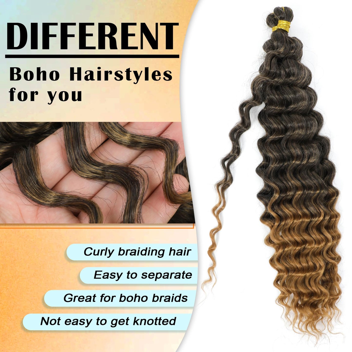 Eerya Long Curly Braiding Hair 18 Inch 2 Packs Ocean Wave Crochet Hair for Black Women Deep Wave Braiding Hair for Boho Braids (18 inch, T1B/27)