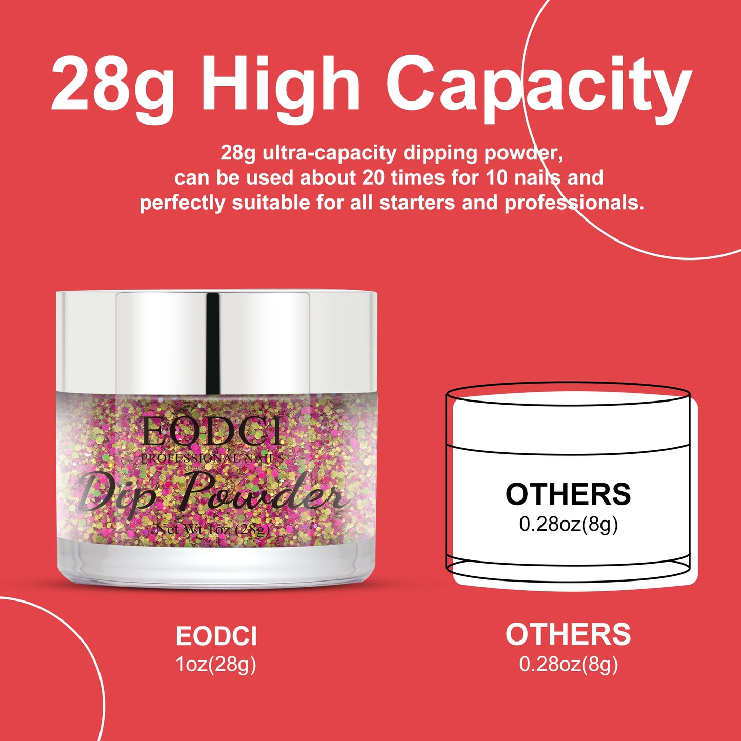 EODCI 1 Oz Glitter Sequins Orange Nail Dip Powder, Odor-Free and Long-Lasting, No Needed Nail Lamp Curing, Dipping Powder French Nail Art Starter Manicure