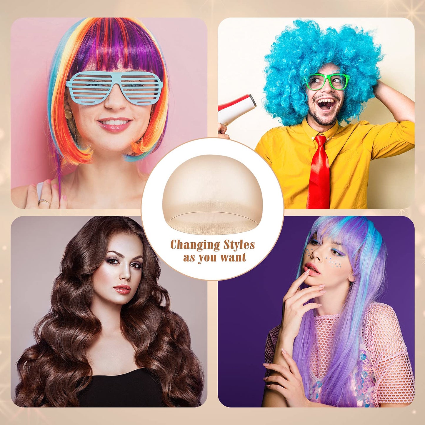 100 Pieces Wig Cap Elastic Medium Nylon Stocking Caps Stretchy Stocking Wig Caps Secure Your Hair, Lightweight, Breathable (Beige)