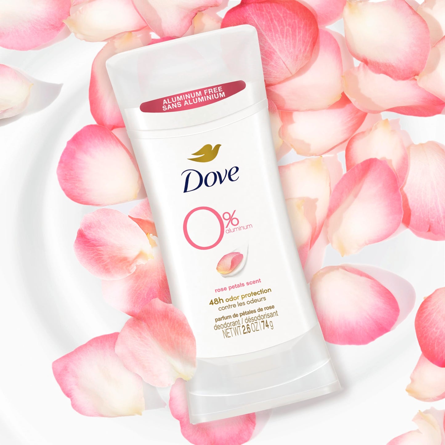 Dove 0% Aluminum Deodorant Stick Non irritating for Underarm Care Rose Petals Kindest, 2.6 Oz