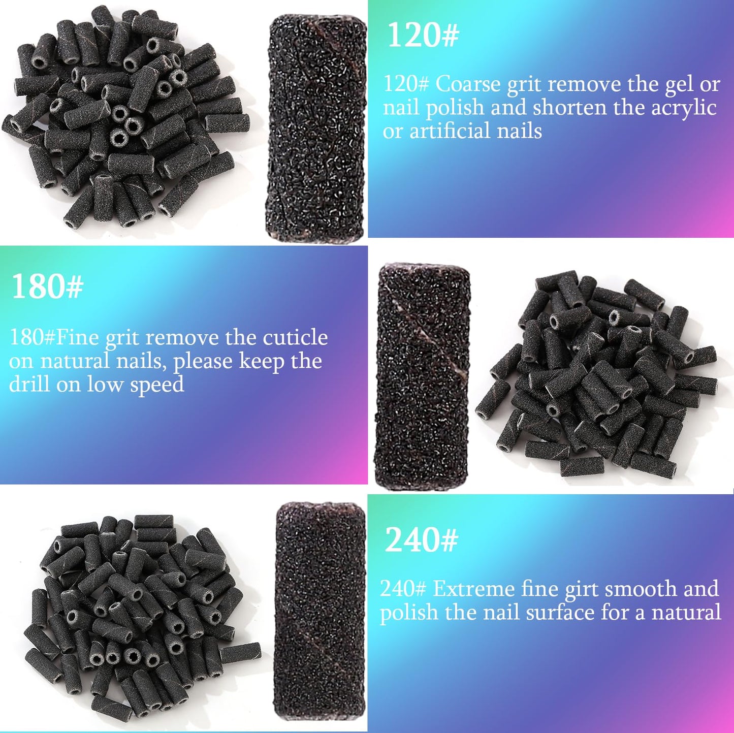 ERUIKA 100pcs Nail Drill Bits Small Sanding Bands with 3.1mm Mandrel Bit, 240 Extra Fine Grit Nail File Sanding Bands for Acrylic Nails Gel Removing Shaping Manicures and Pedicure (Black, 240 Grit)