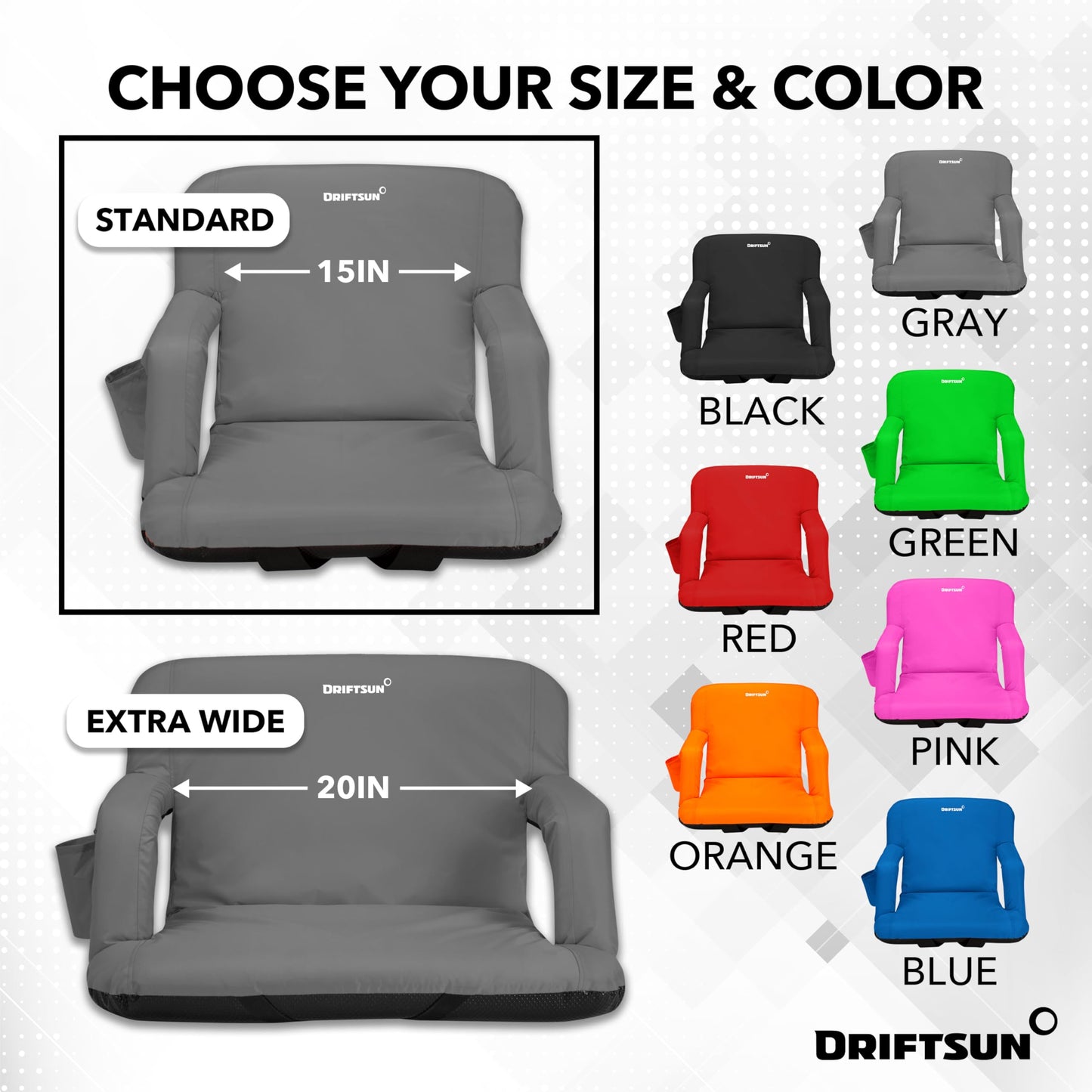 Driftsun 2 Pack Stadium Seats with Back Support, Deluxe Bleacher Chairs with Back Support, Padded Stadium Seats with Backs, Waterproof Stadium Chair