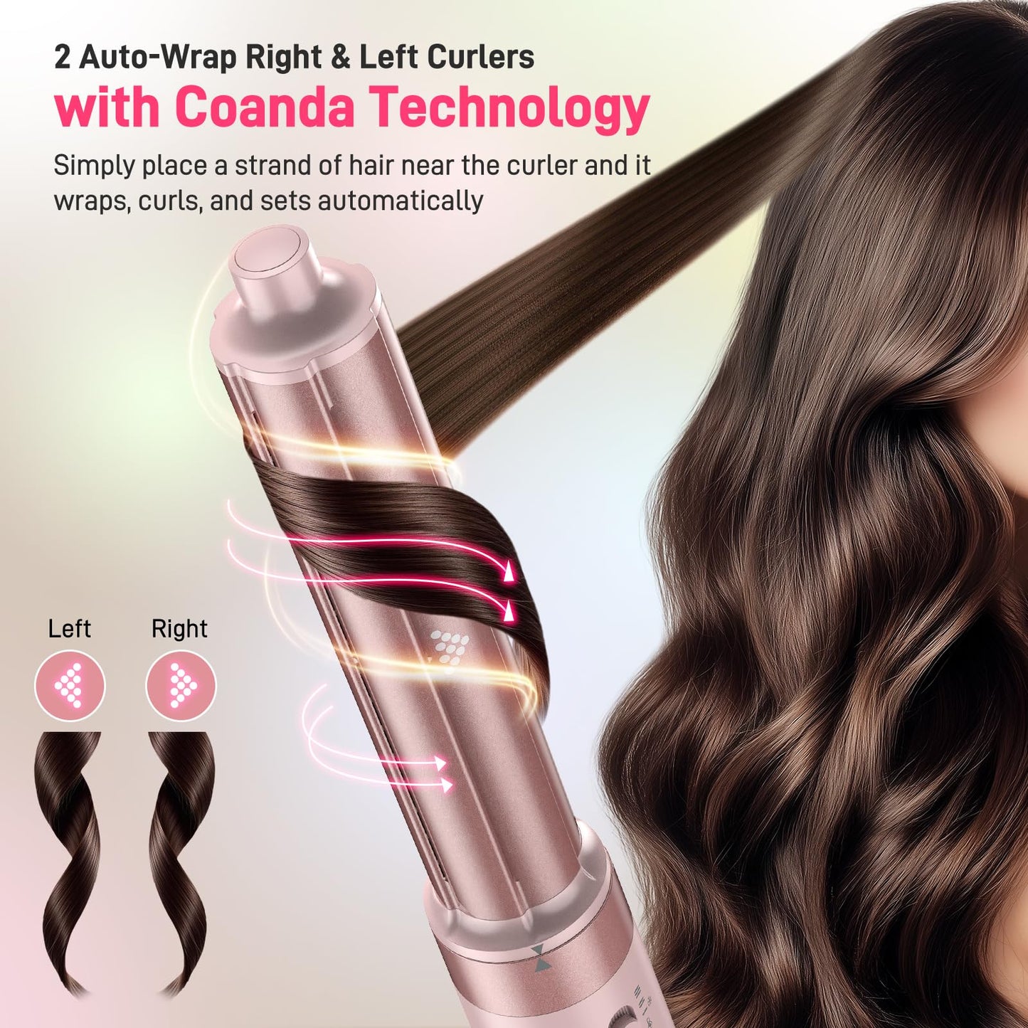 Dual Voltage Hot Air Styler Wrap - 5 in 1 Hair Dryer Brush with Fast Drying Blow Dryer, Styling, Straightening & Volumizing with Negative Ion Anti-frizz for 110V-120V/220V-240V Europe and Travel Case