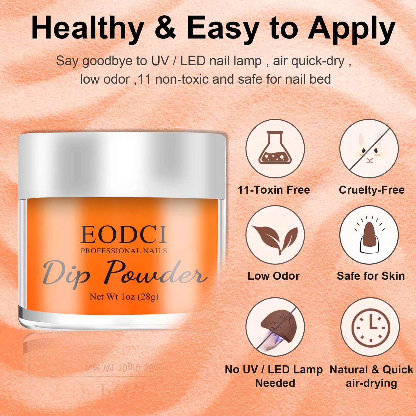 EODCI Nail Dip Powder Orange Yellow Color, EODCI Dipping Powder French Nail Art Starter Manicure Salon DIY at Home, Odor-Free and Long-Lasting, No Needed Nail Lamp Curing, 1 Oz