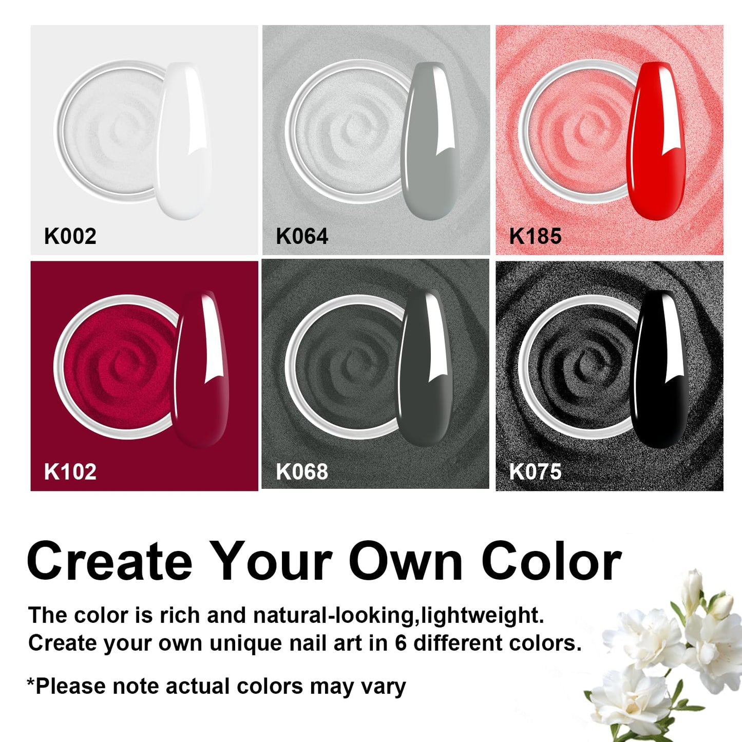 Eodci 12 Pcs Dip Powder Nail Kit Starter, 6 Colors Red Black White Dipping Powder Kit With Base & Top Coat/Activator/Brush Saver, Nail Art Dip Manicure Kits for Women