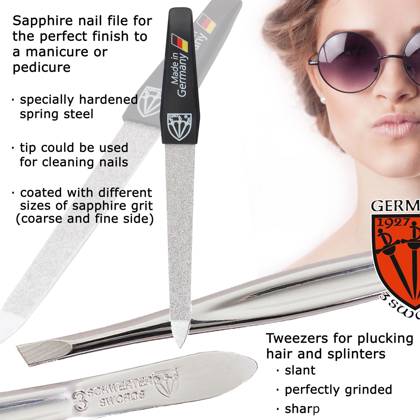 3 Swords Germany - Brand Quality 4 Piece Manicure Pedicure Grooming kit Set for Professional Finger & Toe Nail Care Tweezers File Clipper Fashion Leather case in Gift Box, Made by 3 Swords (02570)