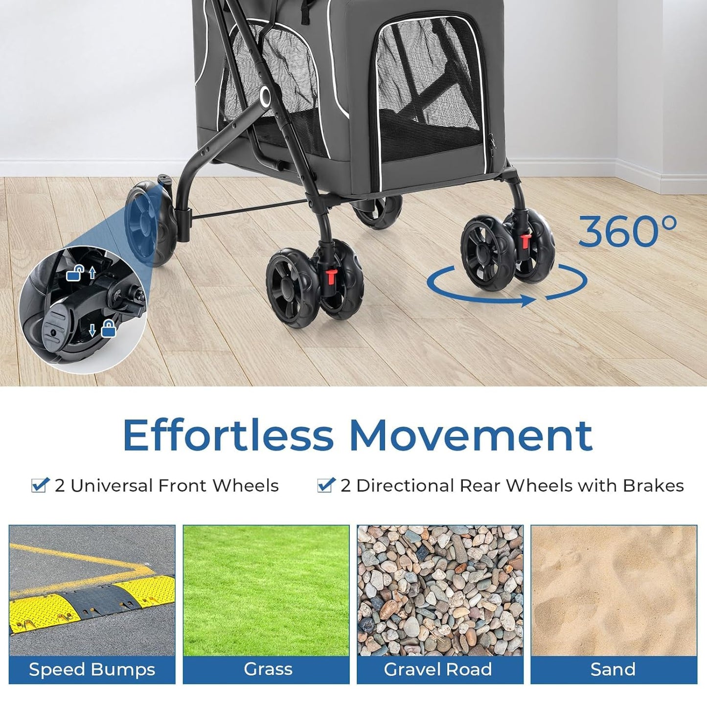 Double Dog Stroller, Foldable 3-in-1 Cat Strollers with 2 Detachable Carriers, Safety Belt, Washable Cover, Removable Pads, 4 Wheels Travel Pet Stroller for Small Medium Dogs(Grey)
