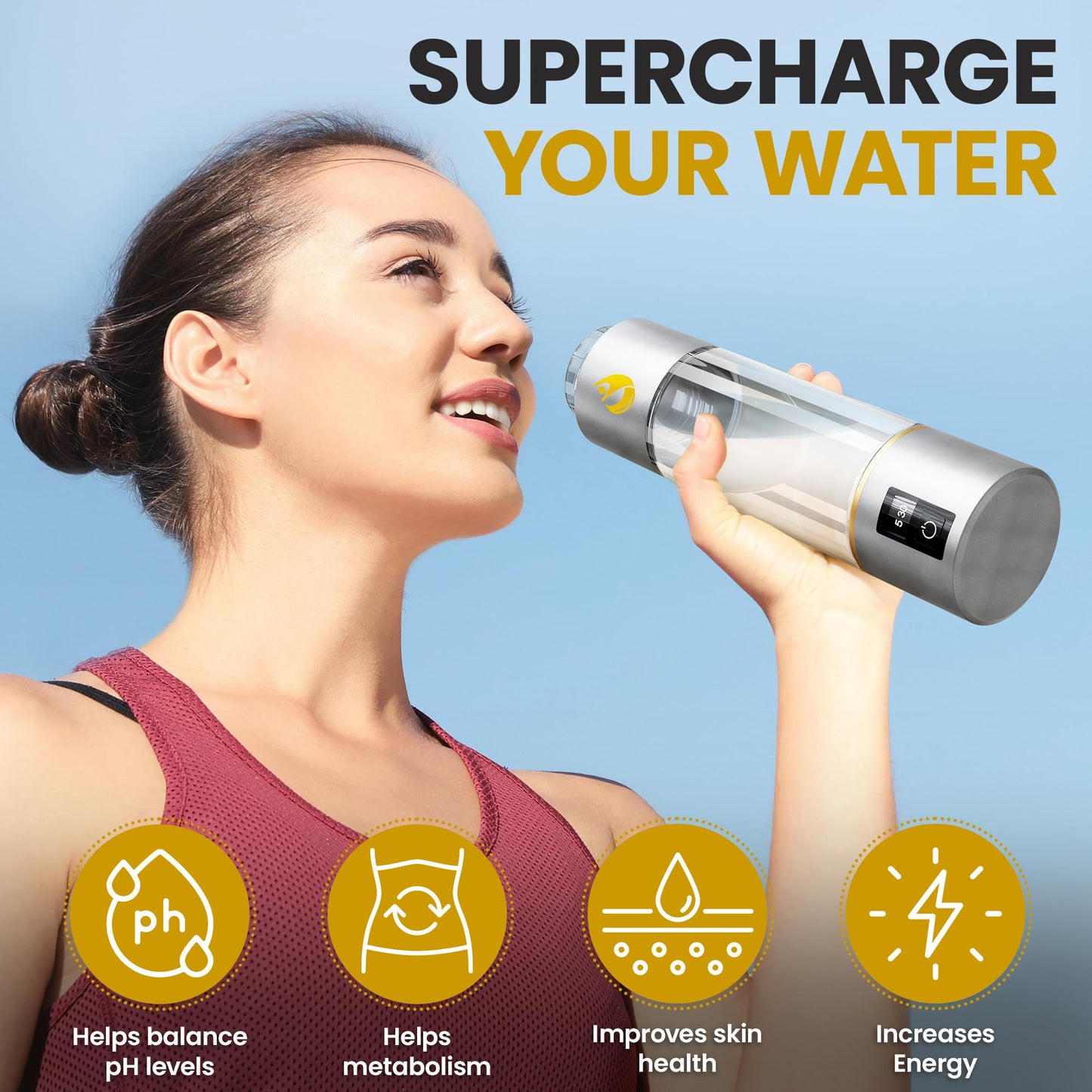 Epick Resources Hydrogen Water Bottle Generator – 4000+ ppb Alkaline Hydrogen Water Machine with 2025 SPE/PEM Technology – 270ml Ionizer for Home, Office & Travel