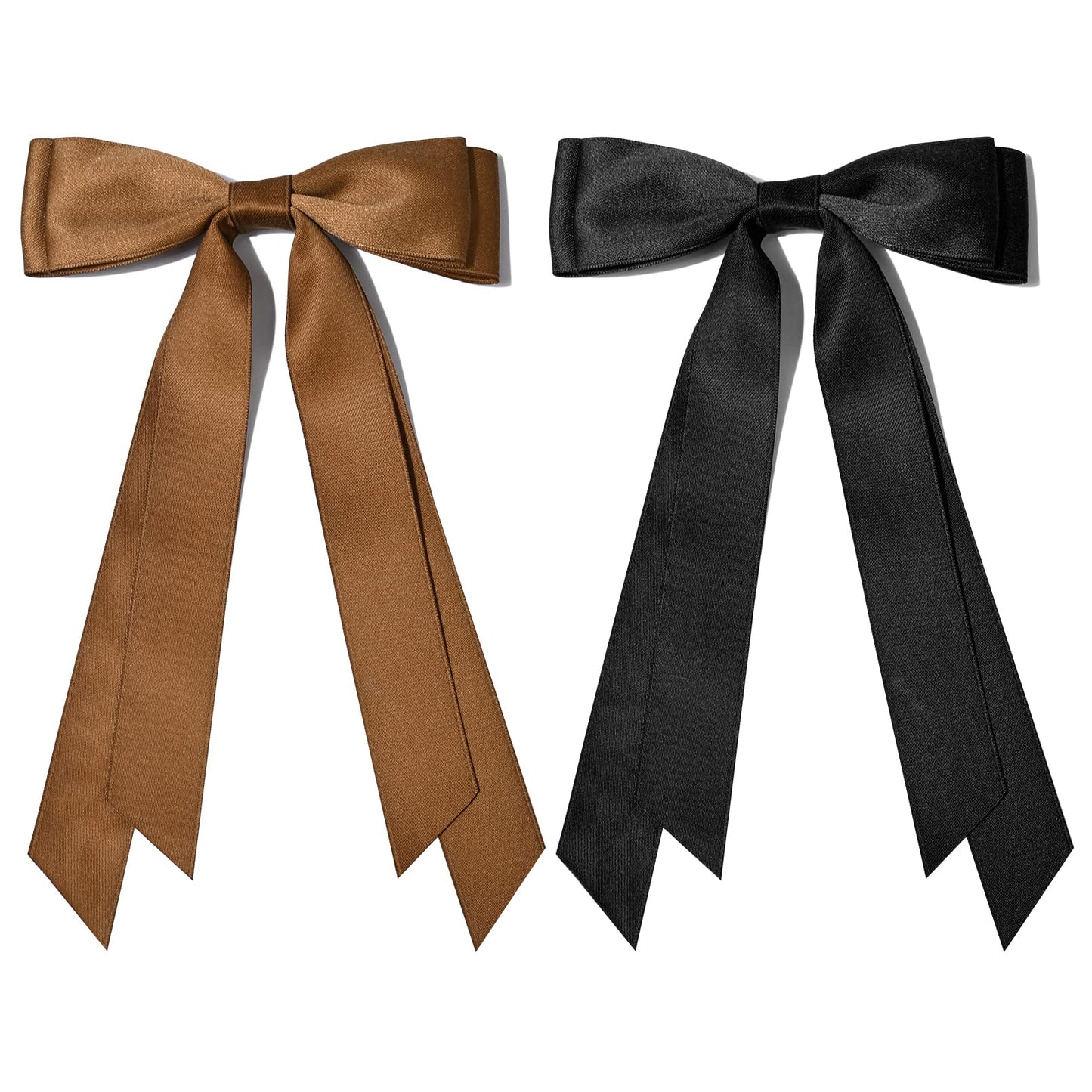 2PCS Silky Satin Hair Bows Hair Clip Black Brown Hair Ribbon Ponytail Holder Accessories Slides Metal Clips Hair Bow for Women Girls Toddlers Teens Kids