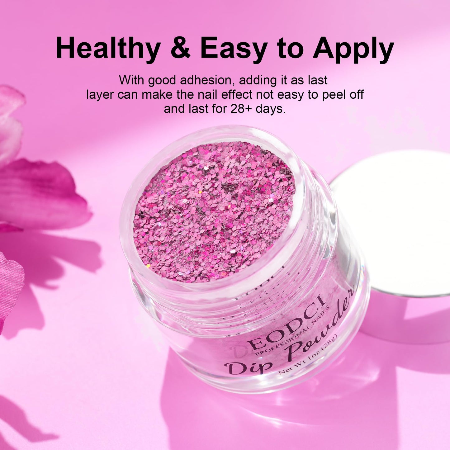 EODCI 1 Oz/28g Dip Powder Glitter Pink Color, Dipping Powder French Pro Collection System Nail Art Starter Manicure Salon DIY at Home, No Needed Nail Lamp Curing