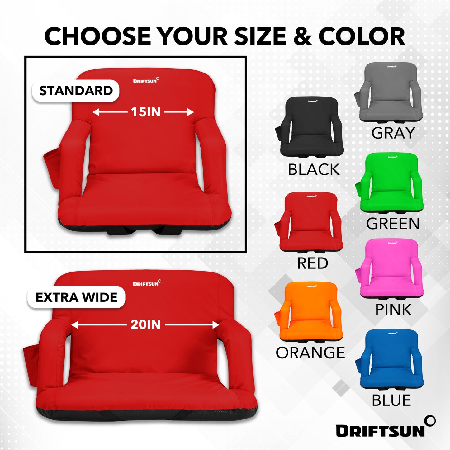 Driftsun Stadium Seats with Back Support, Deluxe Bleacher Chairs with Back Support and Cushion, Padded Stadium Seats, Waterproof Stadium Chair