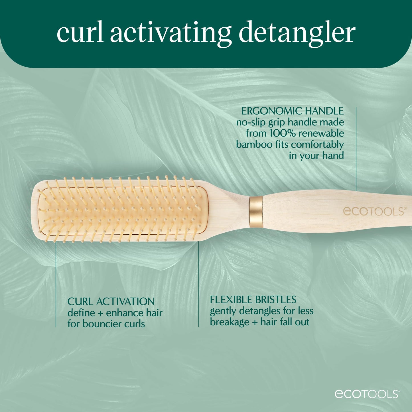 EcoTools Curl Activating Detangler Hairbrush, Gently Detangle Wet Hair, Style, Define, & Enhance Curly & Wavy Hair, Less Hair Breakage & Fall Out, Renewable Bamboo, Vegan & Cruelty-Free, 1 Count