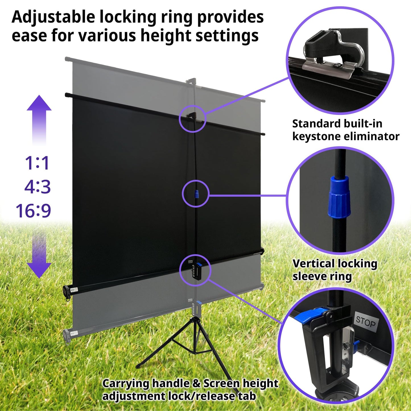 Elite Screens Tripod B, 113-INCH 1:1, Lightweight Pull Up Foldable Stand, Manual, Movie Home Theater Projector Screen, 4K / 8K Ultra HDR 3D Ready, 2-YEAR WARRANTY, T113SB