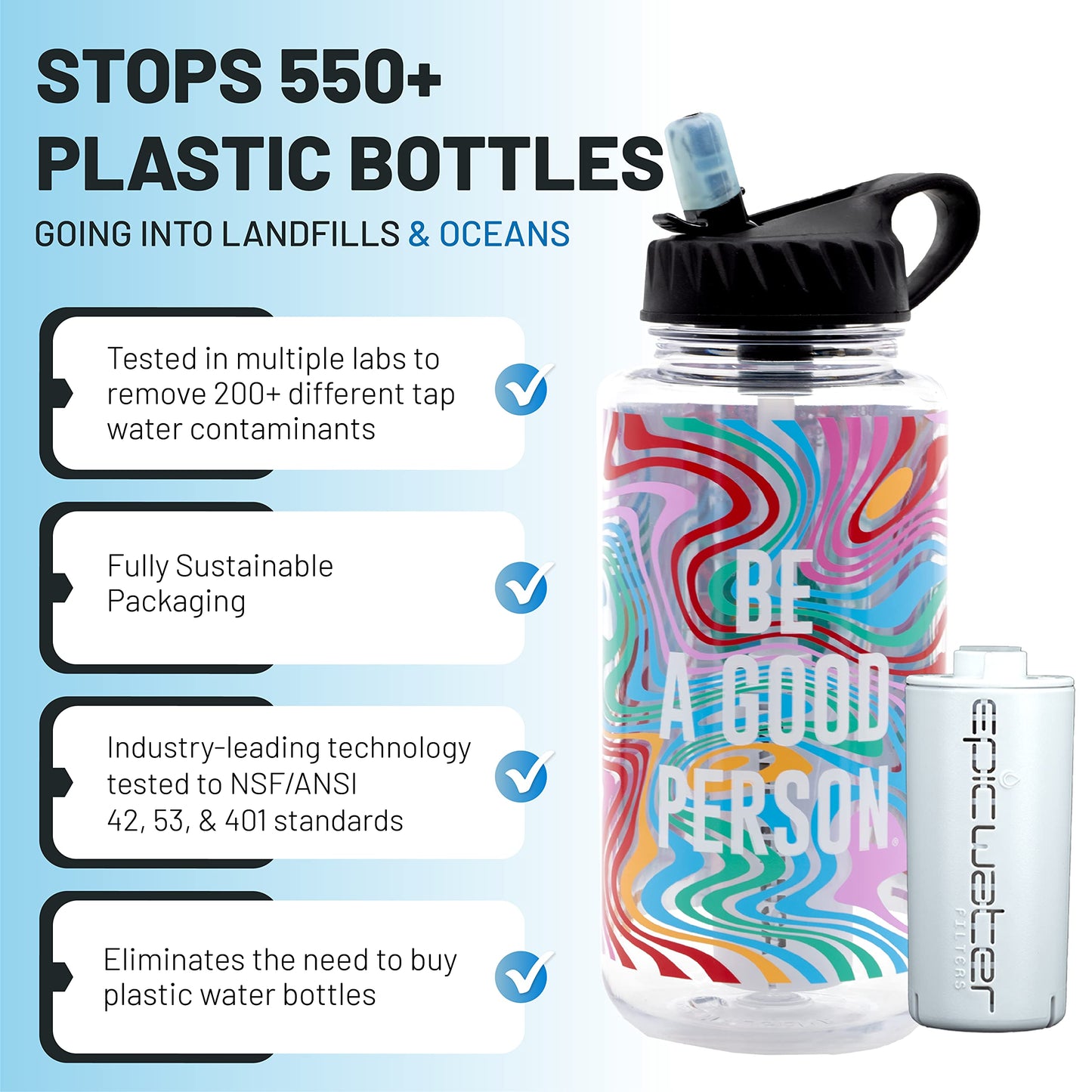 Epic Water Filters Nalgene OG Water Bottle with Filter, USA Made, BPA Free, Removes 99.99% Tap Water Contaminants, Forever Chemicals