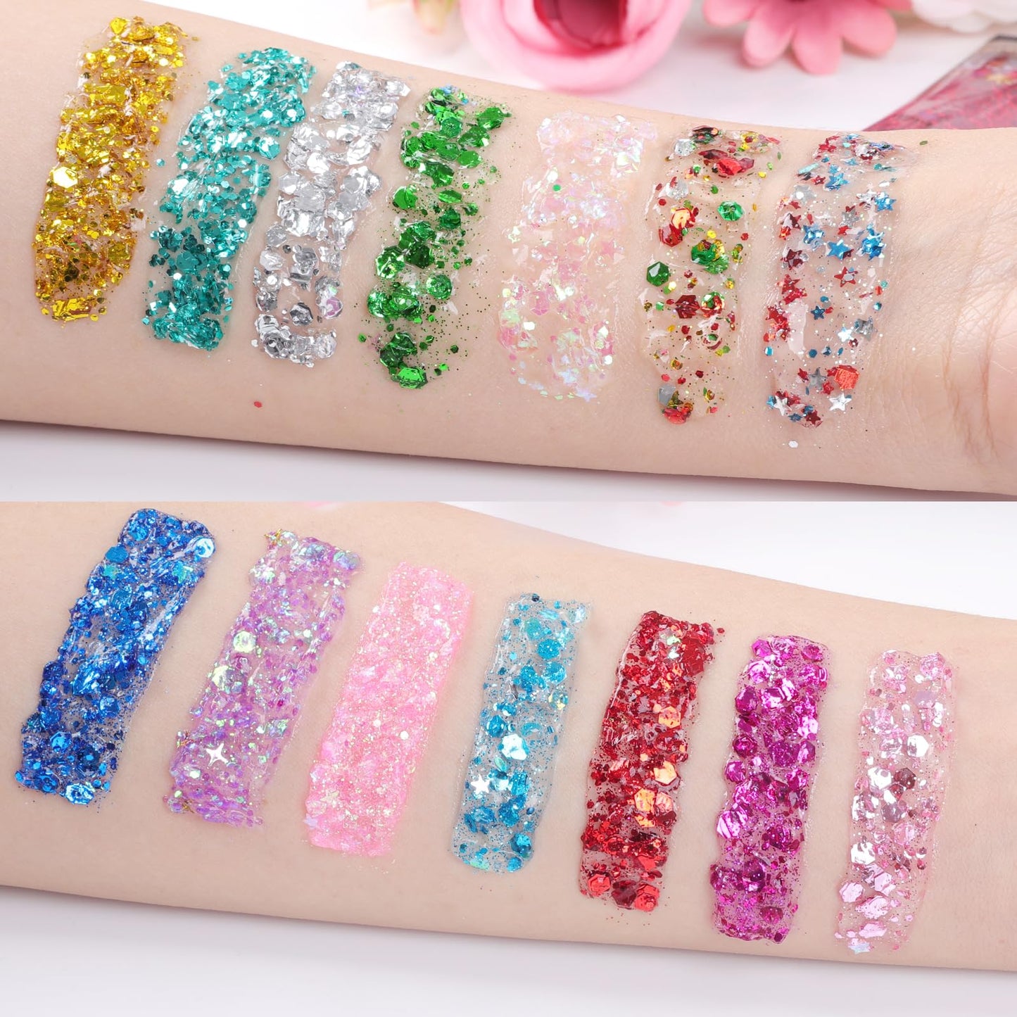 14 Colors Body Glitter,Face Glitter for Valentine’s Day,Hair Glitter,Makeup Section Glitter Gel,Daylight Glitter Gel for Body,Face,Hair, Eyeshadow,Glitter for Festival,Party,Face and Body Glitter Gel