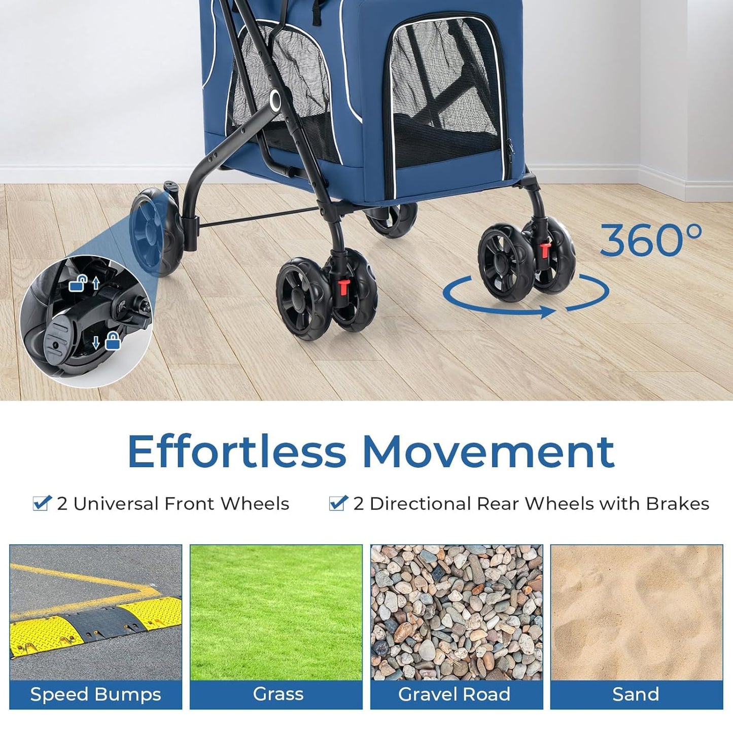 Double Dog Stroller for 2 Dogs, Detachable Carriers, Safety Belt, Lockable Wheels, Pet Travel Carrier Strolling Cart, Folding Cat Stroller for Small Medium Pets Dogs (Blue)