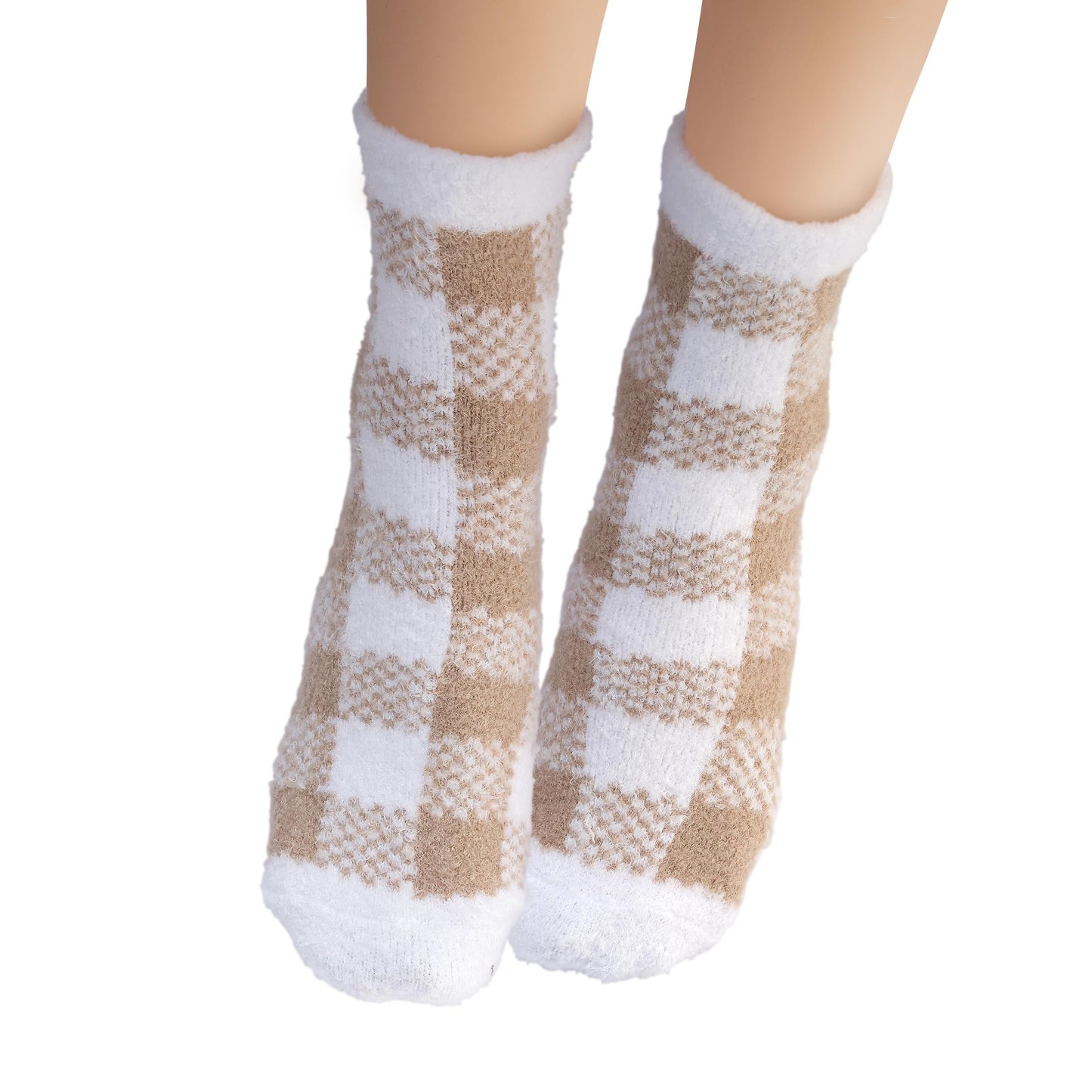 Earth Therapeutics Aloe Vera Socks – Infused with Natural Aloe Vera & Vitamin E – Helps Dry Feet, Cracked Heels, Calluses, Dead Skin – Use with Your Favorite Lotions – Tan Plaid (2 Pairs)