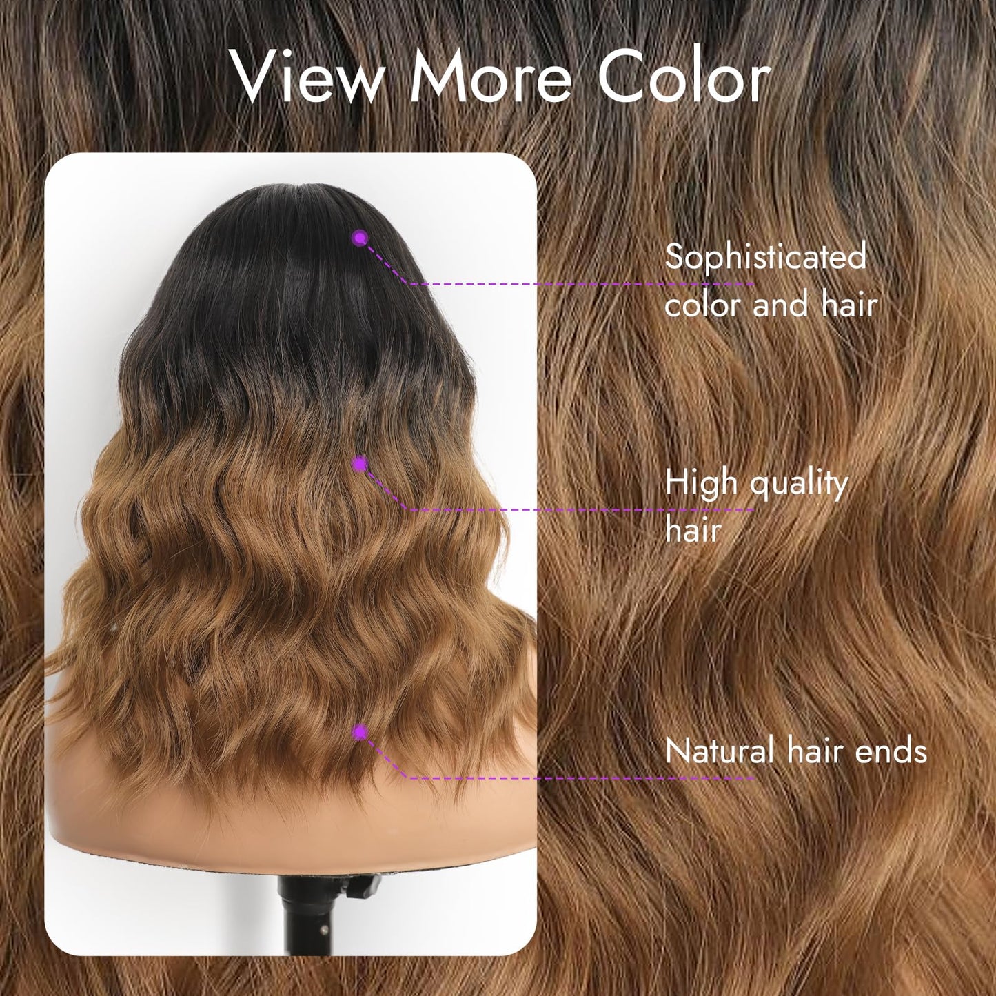 Eawwii Ombre Brown Short Wavy Wig for Women Lace Hairline Bob Style Synthetic Heat Resistant - Natural Appearance for Everyday Hairstyle 14 Inch
