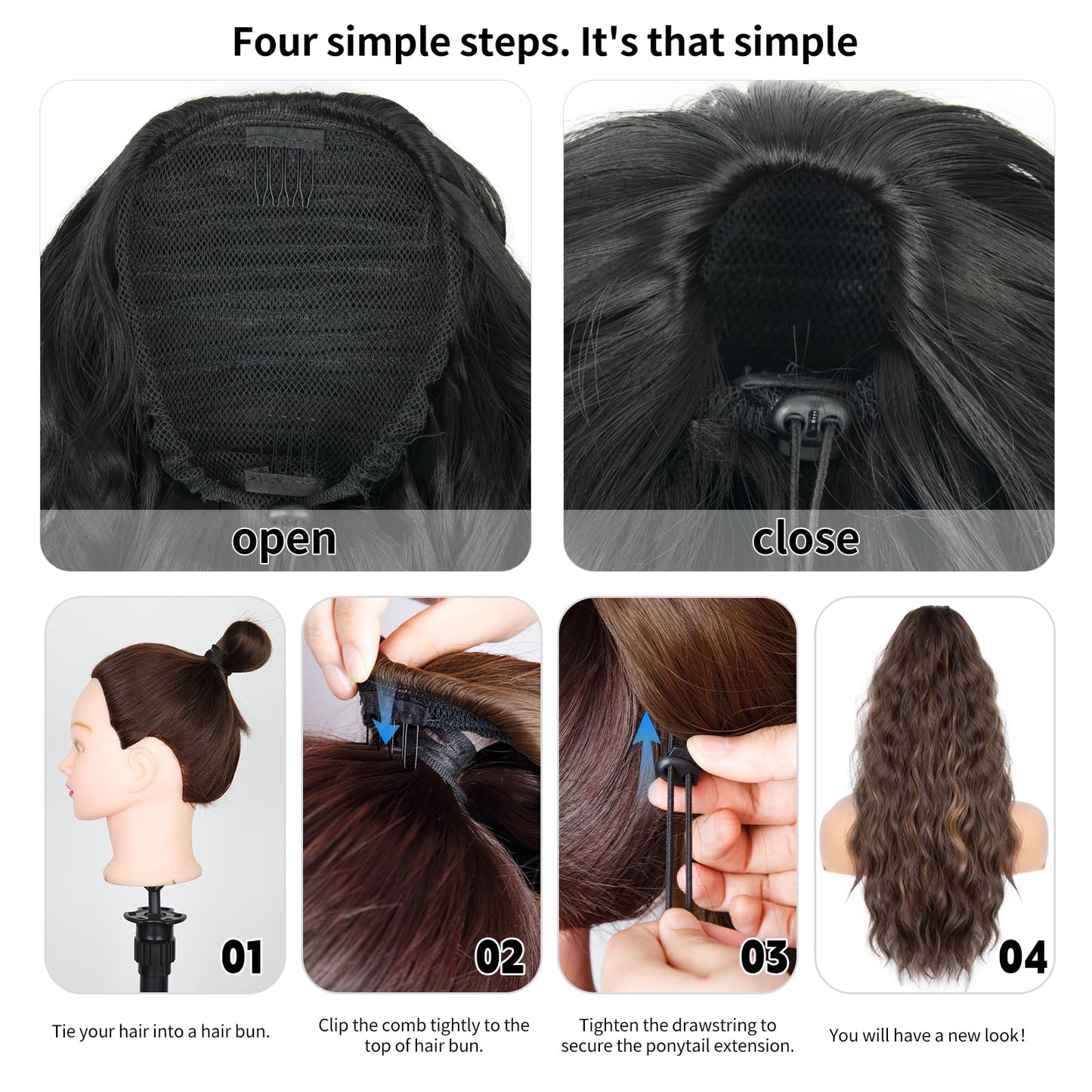 Drawstring Ponytail for Women, 26 inch Long Ponytail Extension, Soft Synthetic Pony Tails Hair Extensions, Clip in Ponytail Hair Extension for Daily Use (Dark Brown With a Slight Auburn Luster)