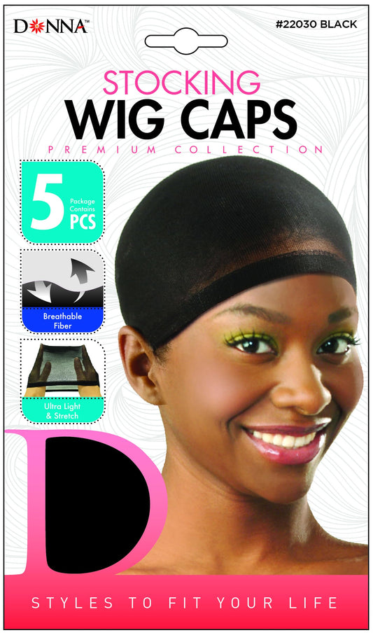DONNA Stocking Wig Caps 5pcs Black Wig Head Wig Caps for Women Hair Bonnet for Sleeping Hair Net Black
