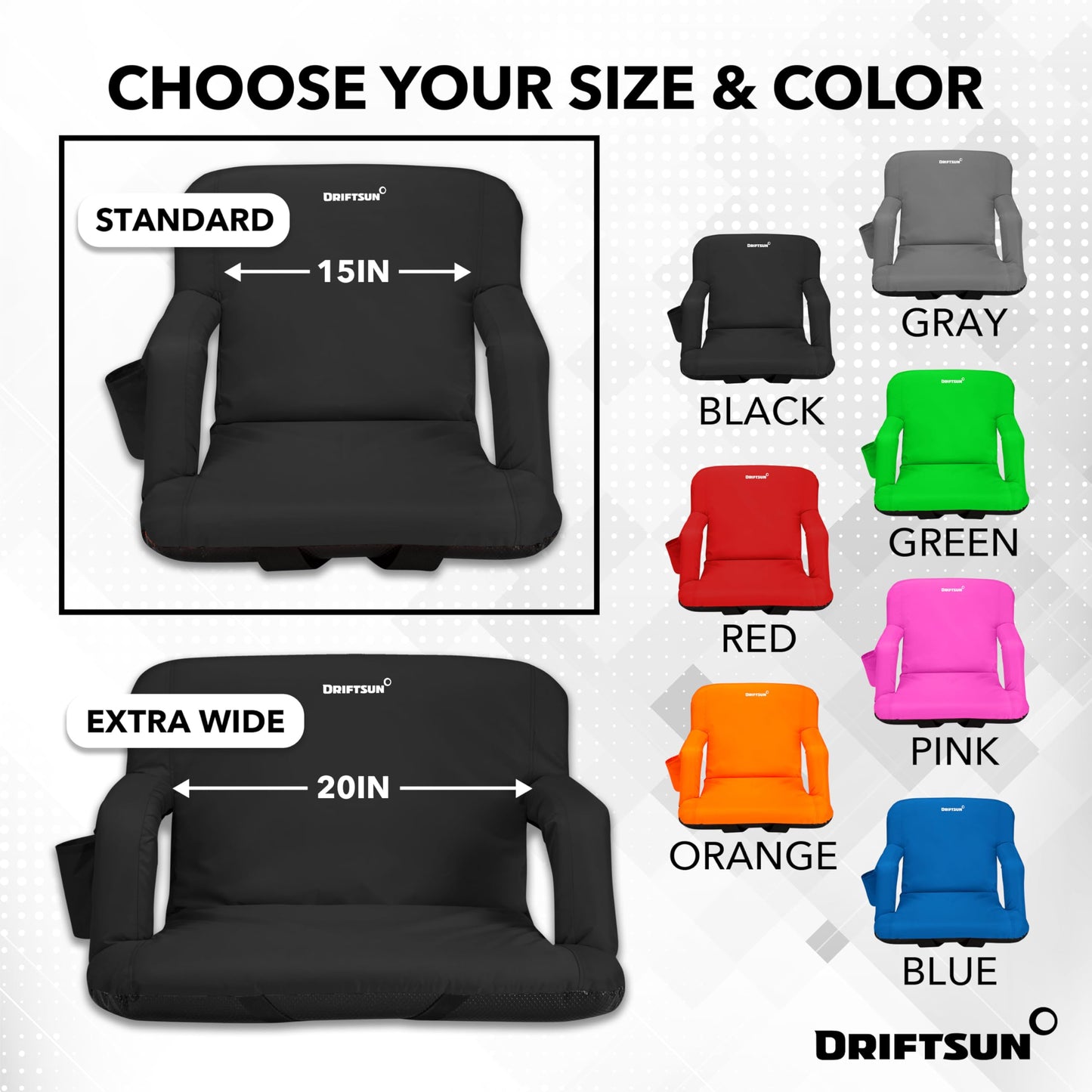 Driftsun 2 Pack Stadium Seats with Back Support, Deluxe Bleacher Chairs with Back Support, Padded Stadium Seats with Backs, Waterproof Stadium Chair
