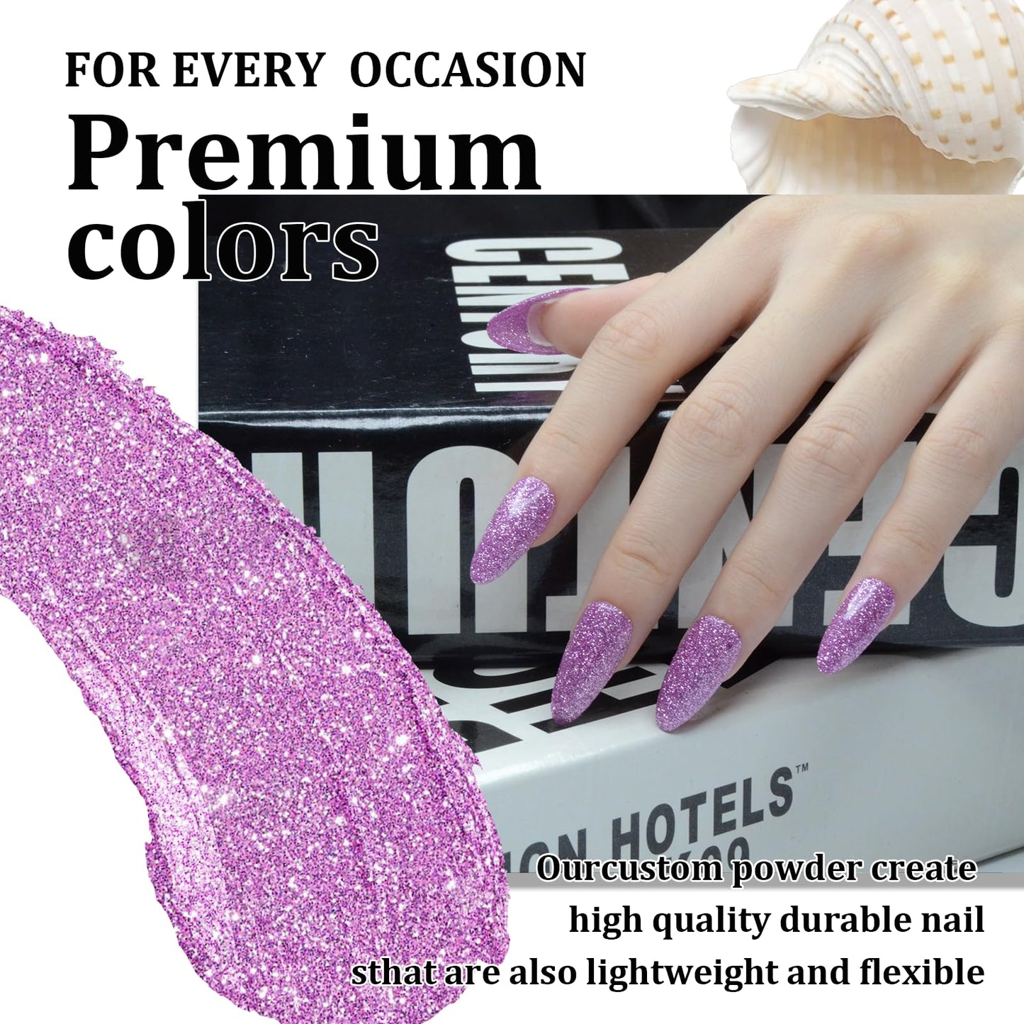 eodci Dip Powder Glitter Purple Color, Nail Dipping Powder French Powder Pro Collection System Nail Art Starter Manicure Salon DIY at Home, No Needed Nail Lamp Curing, 1 Oz/28g