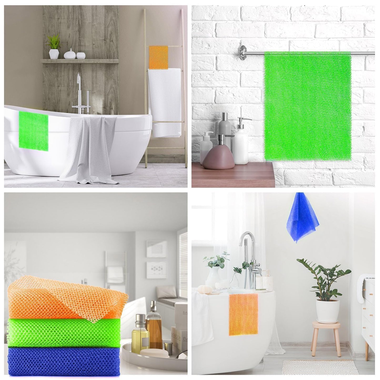 3 Pieces African Bath Sponge African Net Long Net Bath Sponge Exfoliating Shower Body Scrubber Back Scrubber Skin Smoother,Great for Daily Use (Orange、Blue、Green)