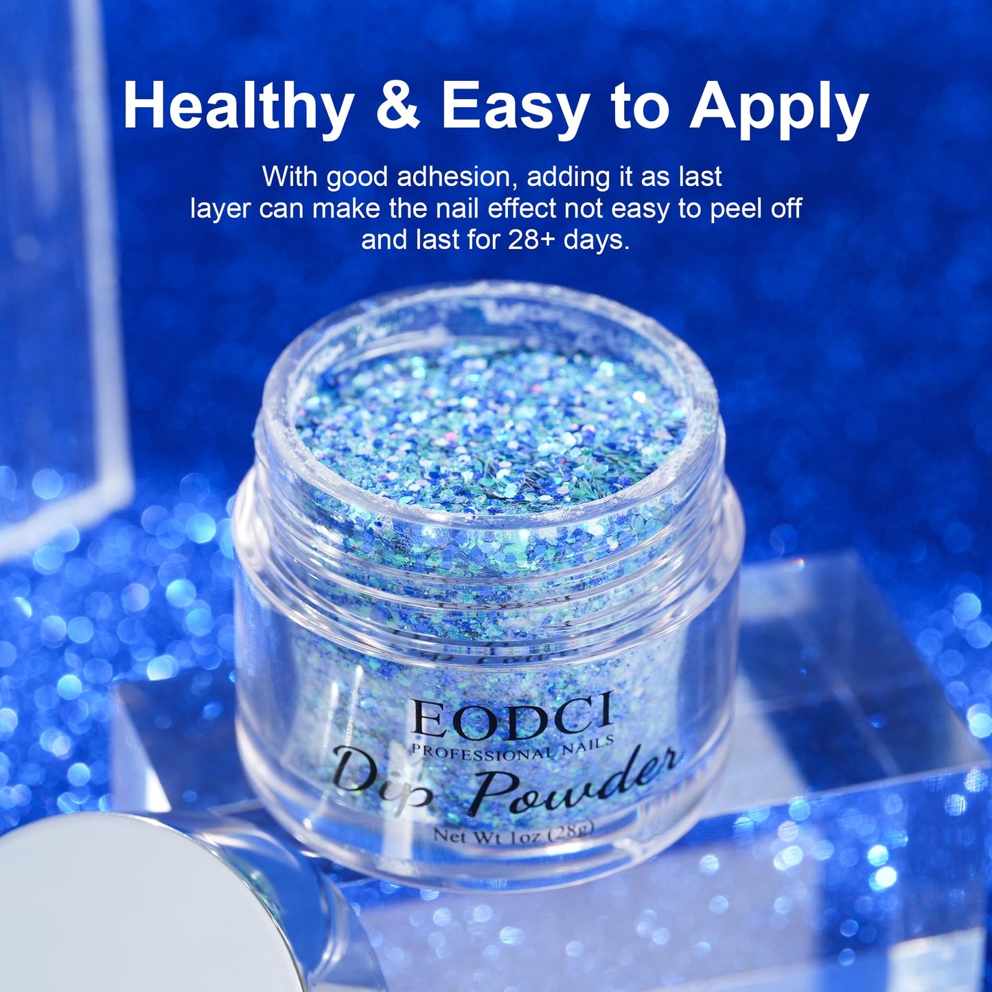 EODCI Dipping Powder Glitter Blue Color Nail Dip Powder 1 Oz For Nail Starter Professional Nail Art Salon DIY French Manicure Nail Powder No Needed Nail Lamp Cured