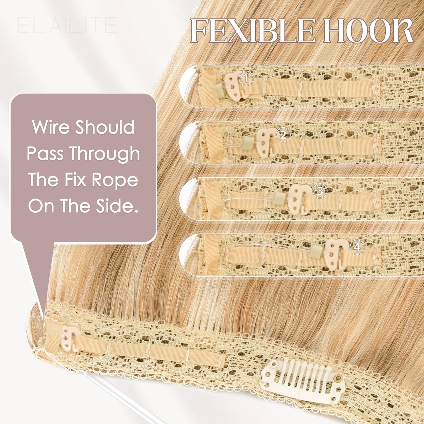 Elailite Halo Hair Extensions Real Human Hair for Women Golden Brown & Bleach Blonde Clip in Remy Hairpiece with Adjustable Invisible Wire 20 Inch 70G