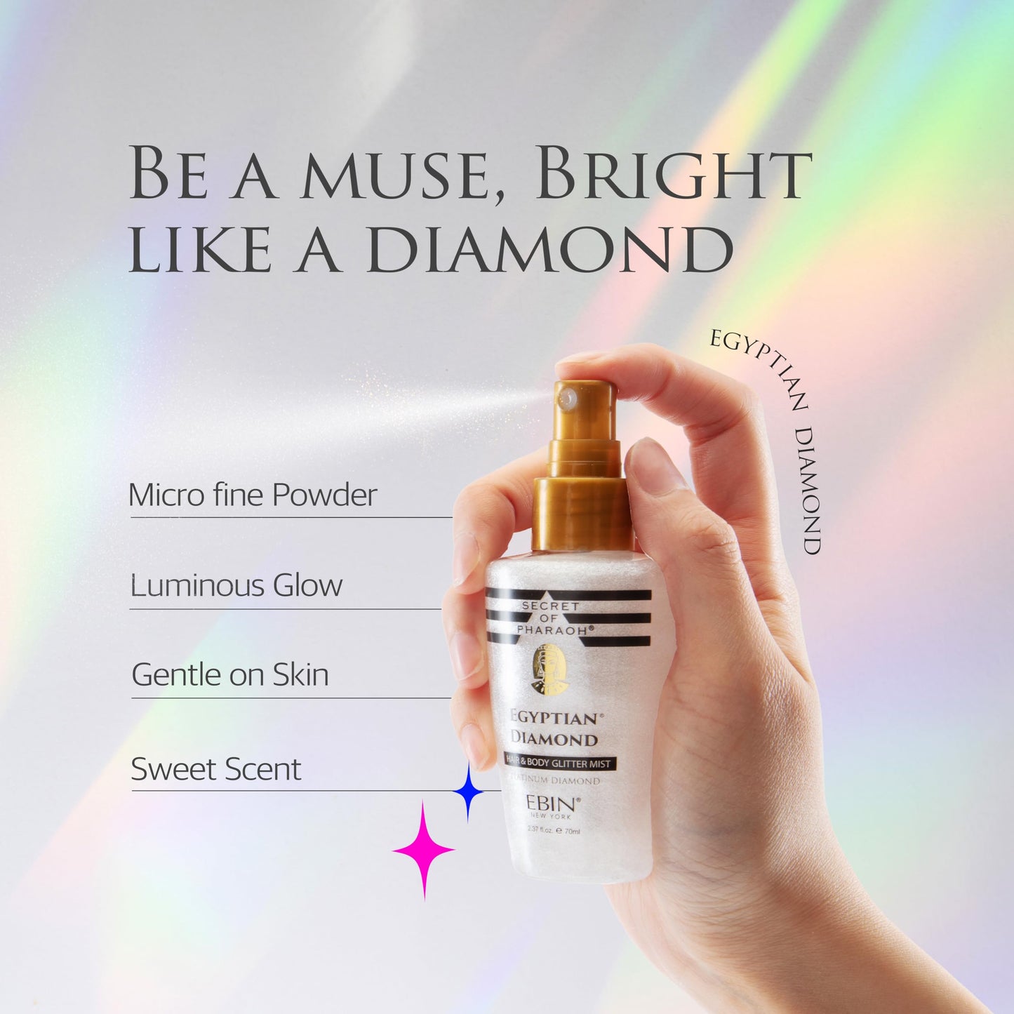 EBIN NEW YORK Egyptian Diamond Hair & Body Glitter Mist, Easy to Apply, Hydrating, Cruelty-Free, Gifts for Girls, Boys, Men, Holiday, Christmas - Sapphire, 2.37 fl oz