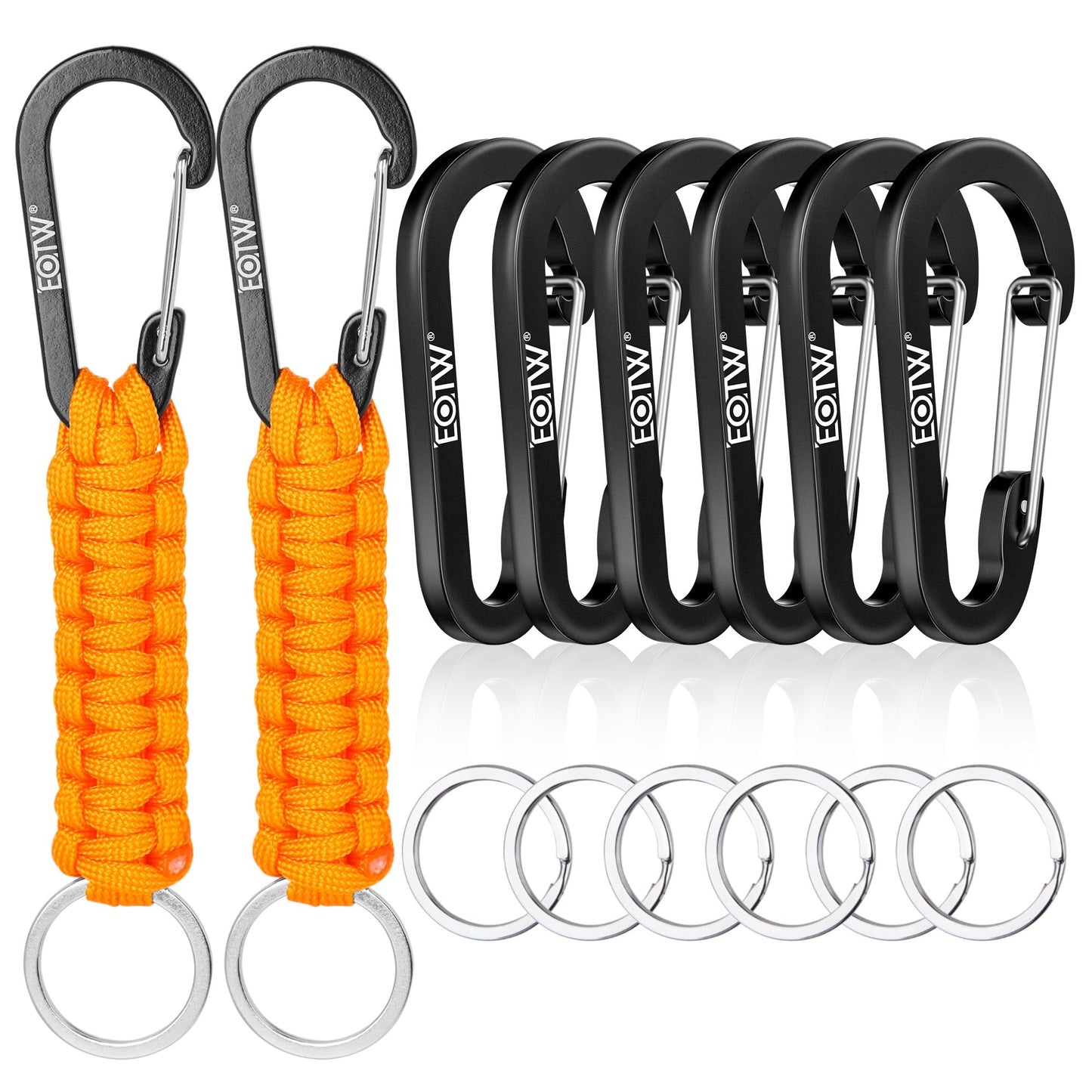 EOTW 6pcs Carabiner Clip and 2pcs Paracord Keychain Small Aluminum Caribeaner D Ring for Camping, Hiking, Fishing Or As A Key Organizer Orange