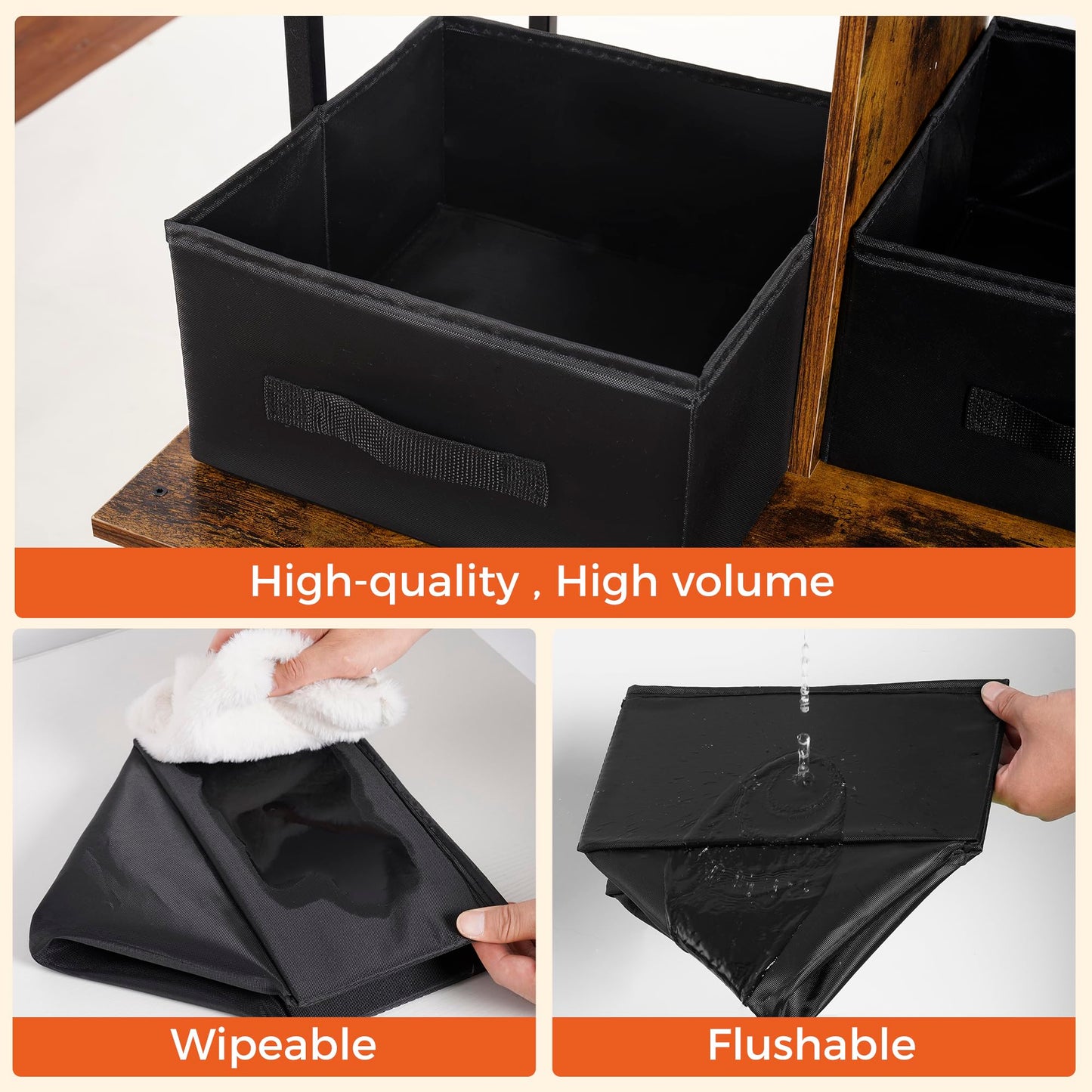 Dwanton Litter Box Enclosure with 3 Storage Shelves and 2 Drawers, 2-in-1 Hidden Cat Litter Box Enclosure Furniture with Shelf, Reversible Entrance, Washable Drawers, 61.8-Inch, Rustic Brown