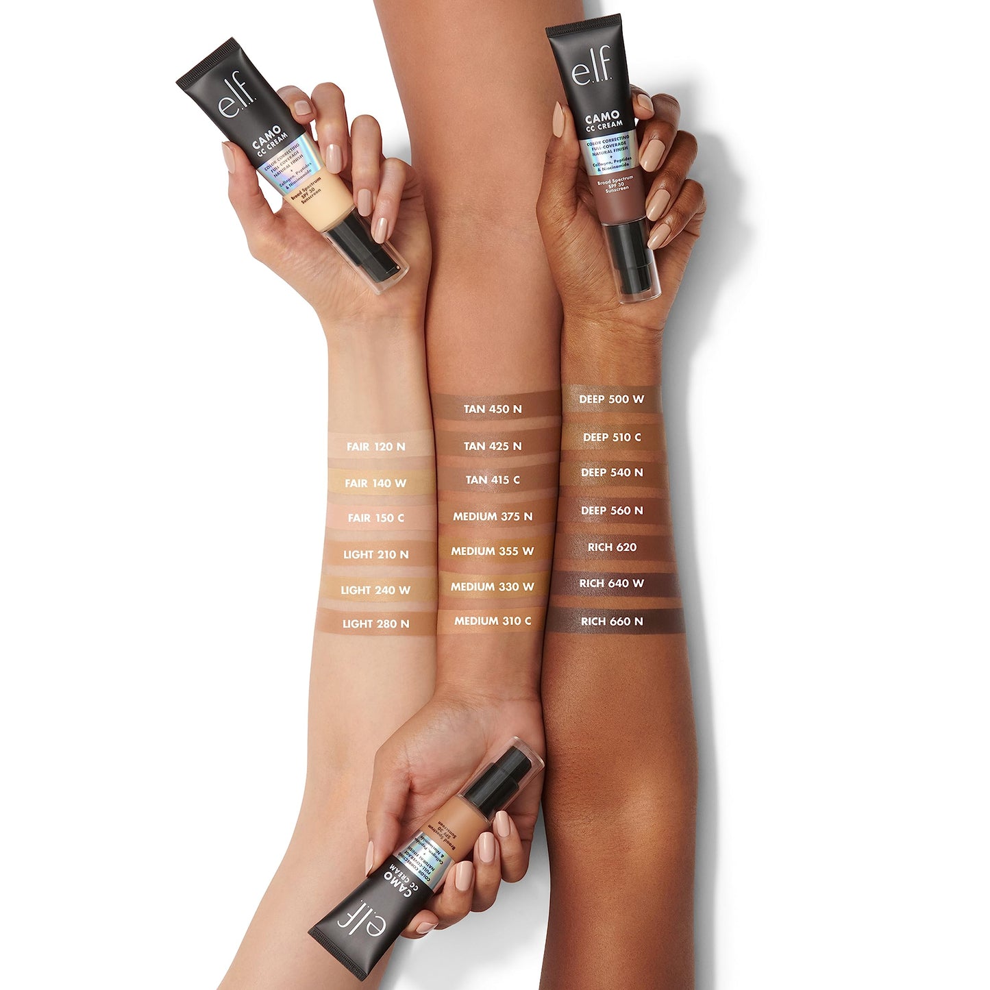 e.l.f. Camo CC Cream, SPF 30 Color-Correcting Medium-To-Full Coverage Face Foundation, Delivers An Airbrushed Finish, Vegan & Cruelty-Free, Deep 500 W