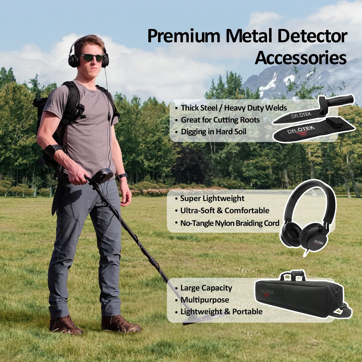 DR.ÖTEK Metal Detector for Adults Waterproof, Professional Gold Detector Kit with Higher Accuracy, 10" IP68 Coil, 5 Modes, Backlight LCD Display, Advanced DSP Chip for Beach Underwater Hunting, Red