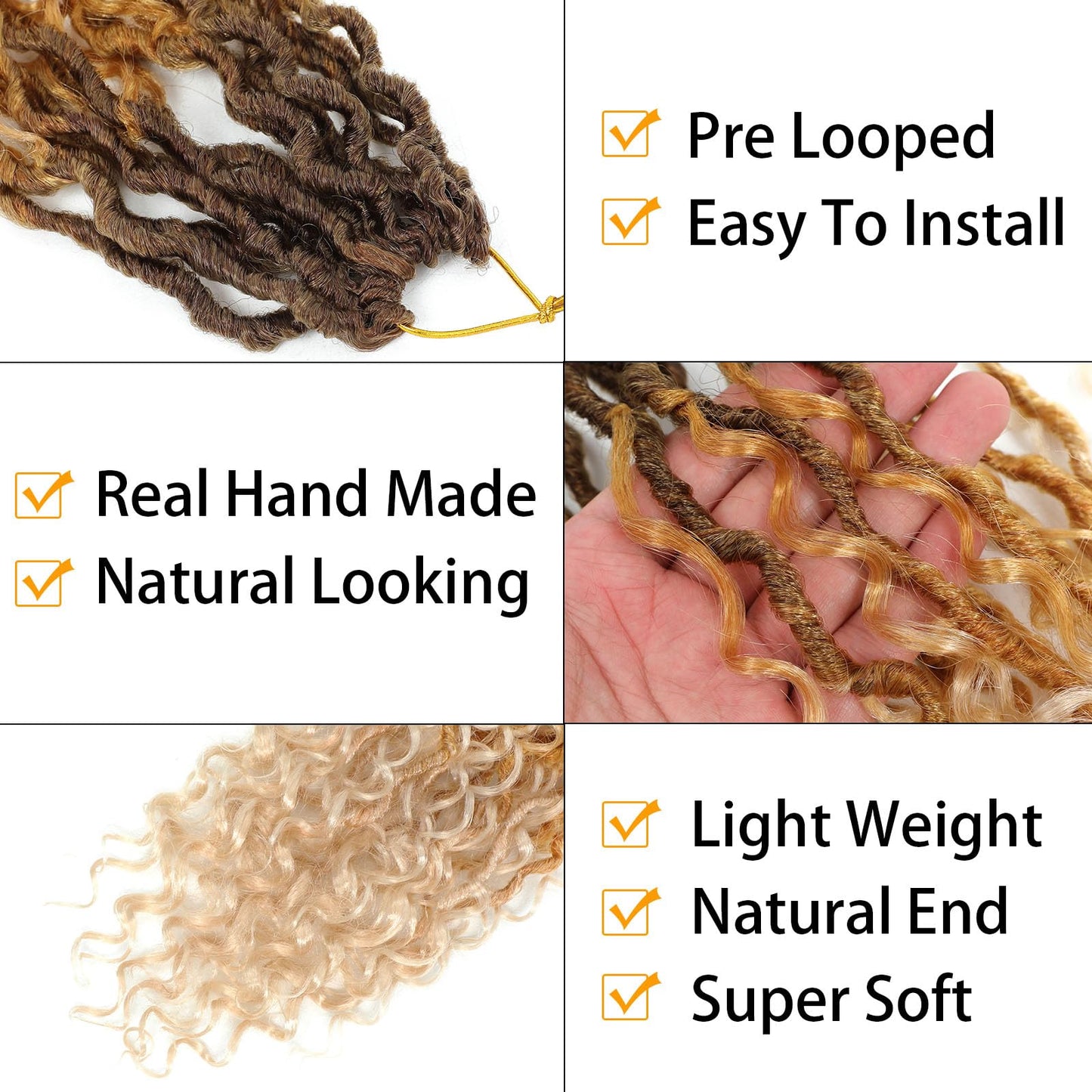 14 Inch 8 Packs Goddess Locs Crochet Hair Ombre Faux Locs Crochet Hair for Women Pre Looped Boho River Locs Crochet Hair with Curly Ends Synthetic (#4/27/613)