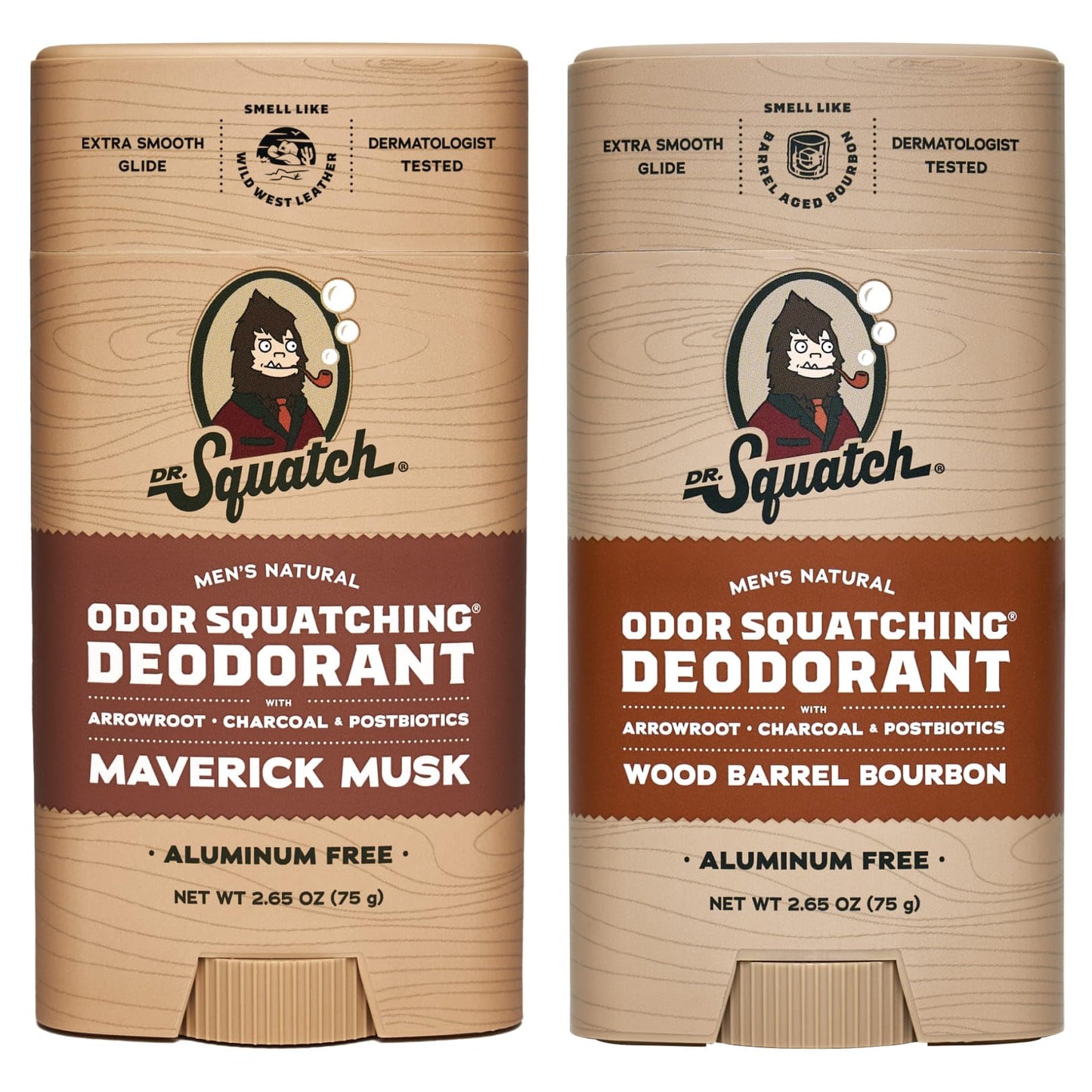 Dr. Squatch Natural Deodorant for Men – Odor-Squatching Men's Deodorant Aluminum Free - Maverick Musk + Wood Barrel Bourbon (2.65 oz, 2 Pack)