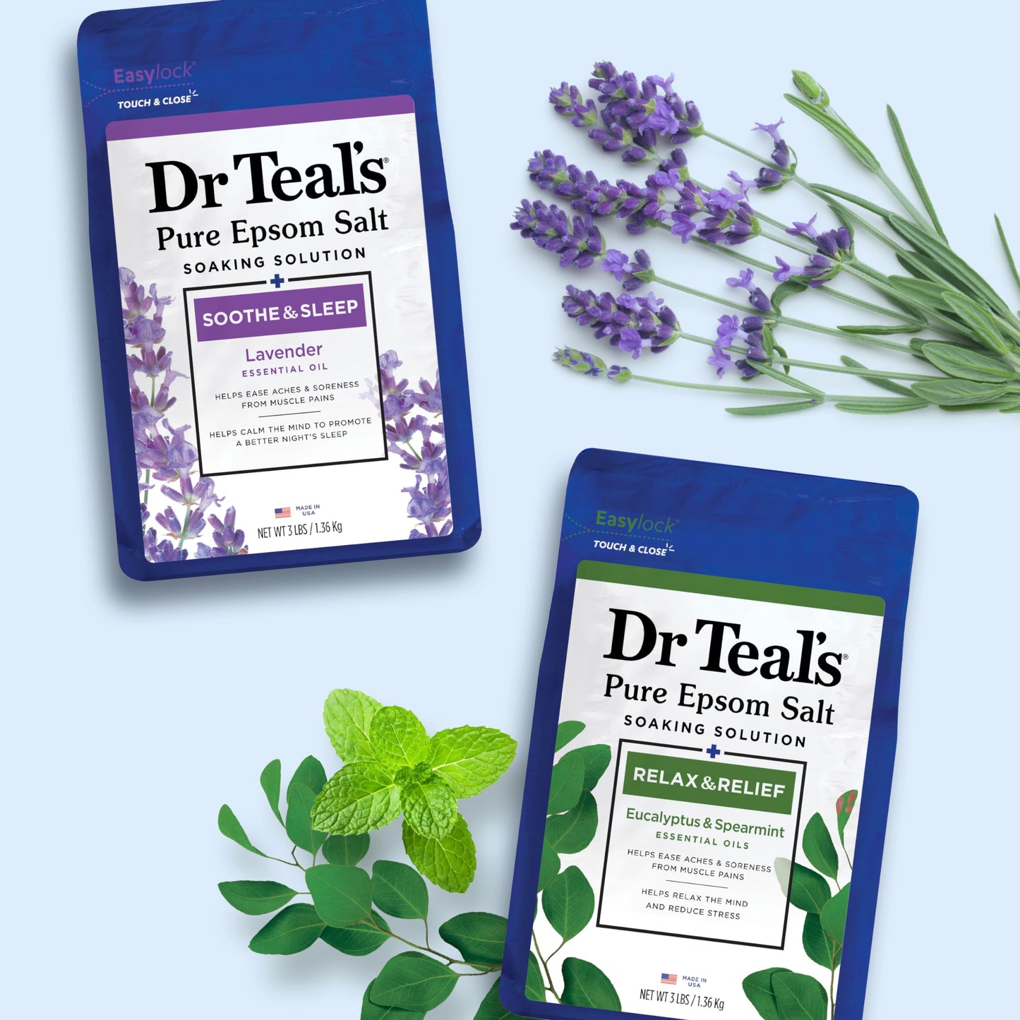 Dr Teal's Pure Epsom Salt, Lavender & Eucalyptus Duo Bundle, 3 lbs (Pack of 2)