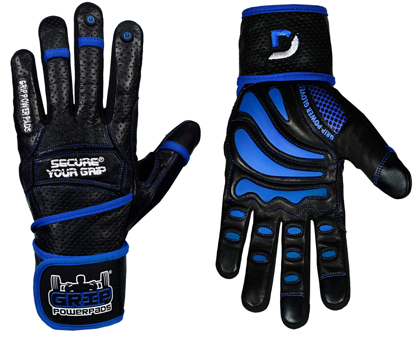 Elite Leather Gym Gloves with Built in 2" Wide Wrist Wraps Best Grip & Design for Weightlifting Power Lifting Bodybuilding & Strength Training Workout Exercises (Full Fingers Blue, Medium)
