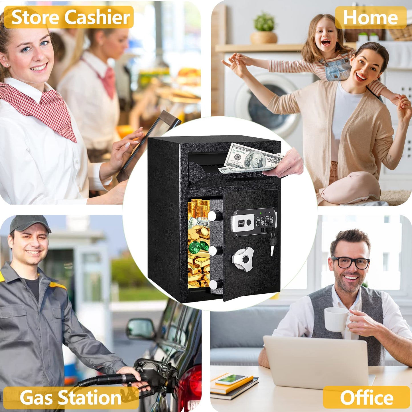 2.6 CUB Depository Drop Safe Fireproof, Front Drop Slot Lock Box with Digital Combination and Anti-Fishing, Silent Deposit Safe Box, Security Money Safe for Cash Slips Expense Business Office Home